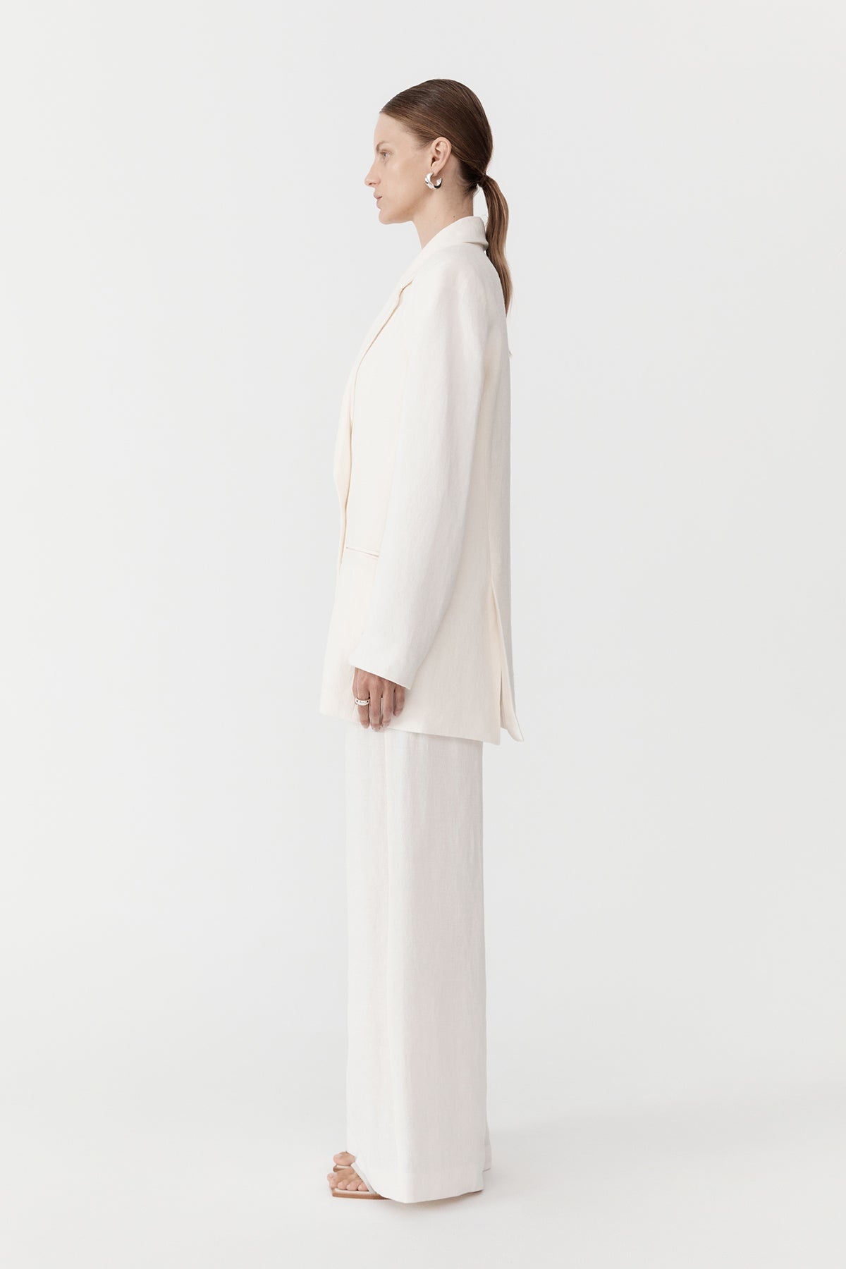 Linen Split Sleeve Blazer - Ivory - 4