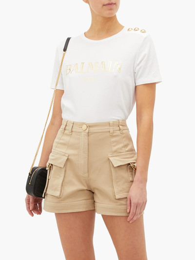 Balmain Buttoned-shoulder logo-print cotton T-shirt outlook