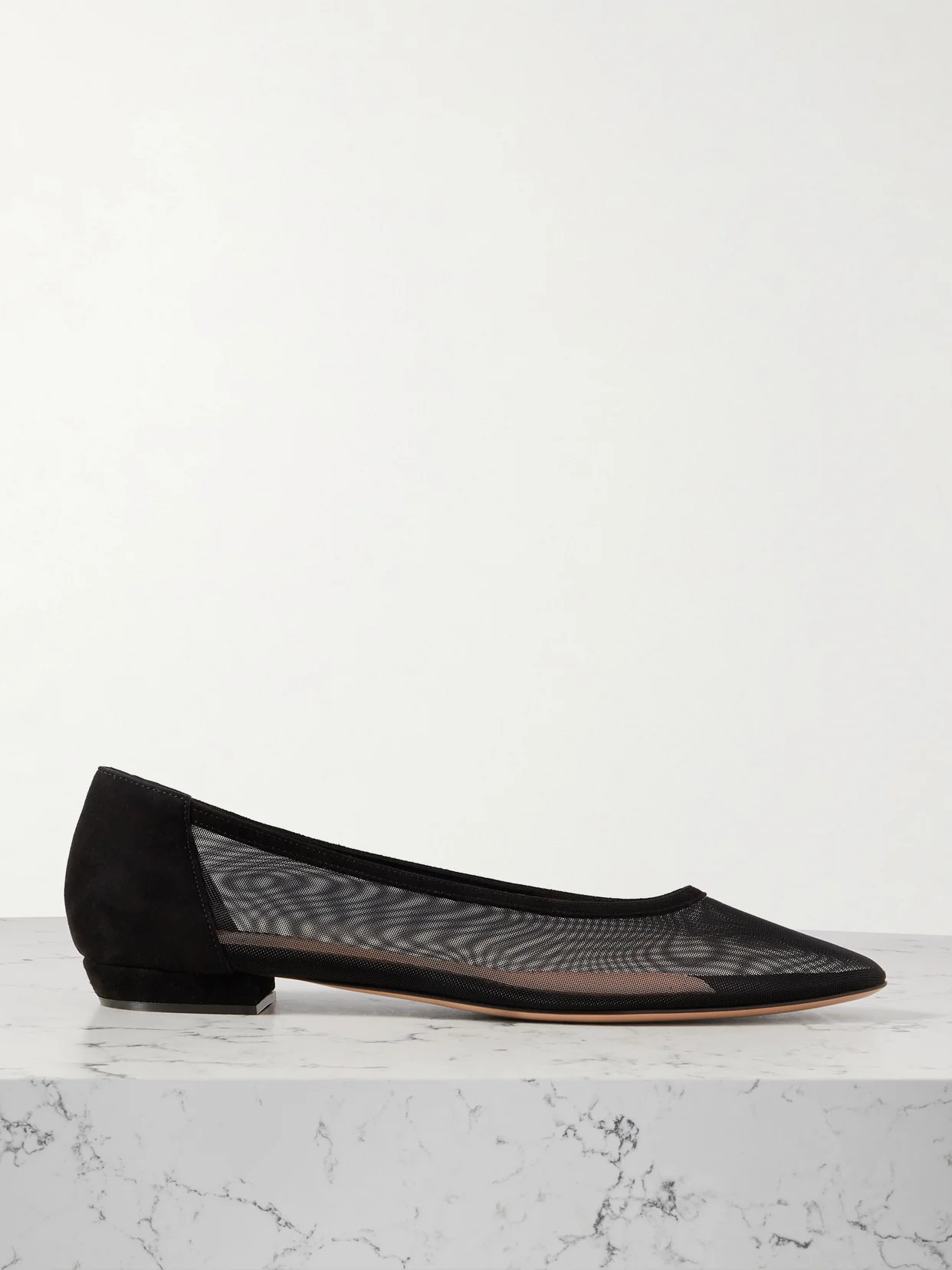 Suede-trimmed Mesh Point-toe Flats - 1