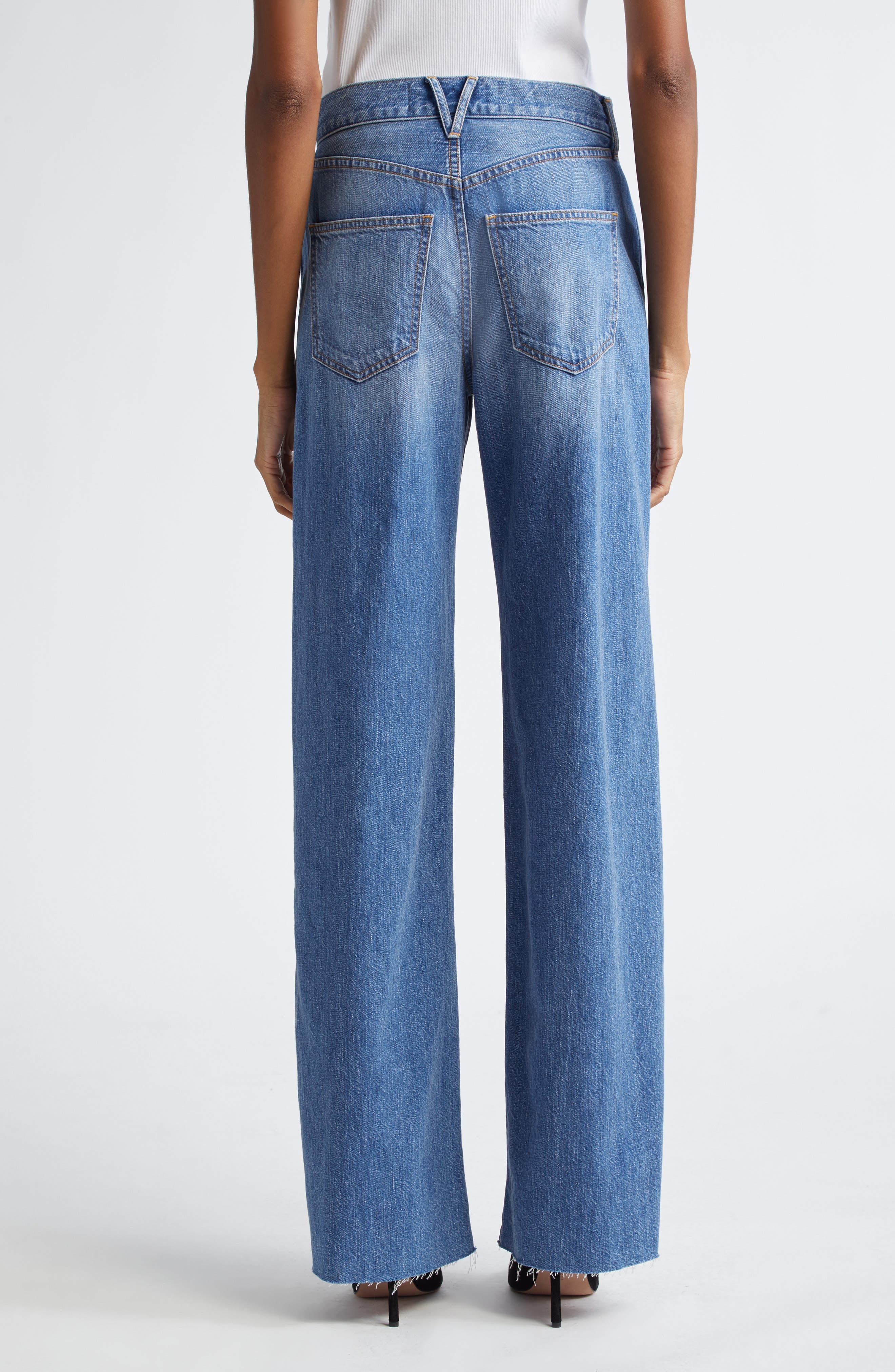 Veronica Beard Taylor High Waist Raw Hem Wide Leg Jeans in Bright Lakeshore at Nordstrom - 3