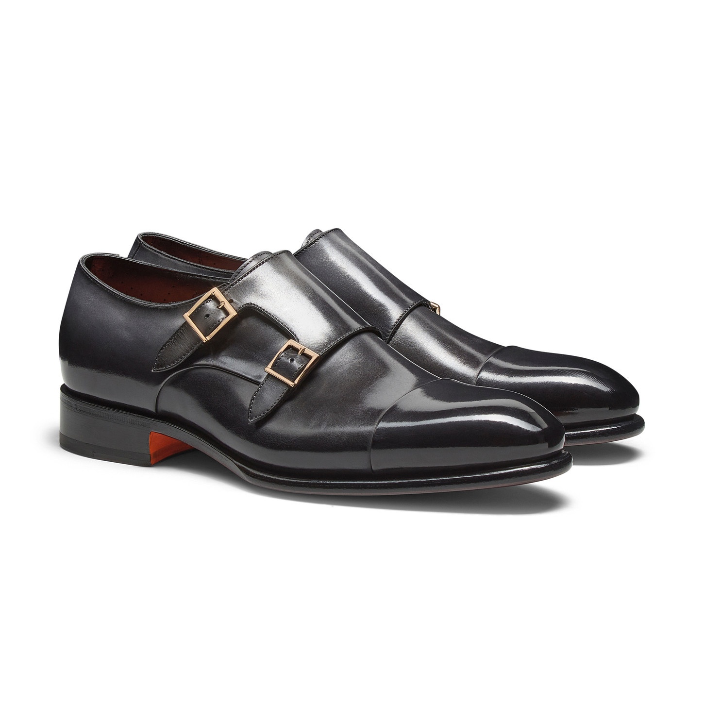 Men's grey leather double-buckle shoe - 2