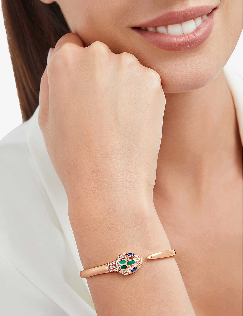 Serpenti Seduttori 18ct rose-gold, 0.5ct round-cut diamond and 0.4ct sapphire bangle bracelet - 3
