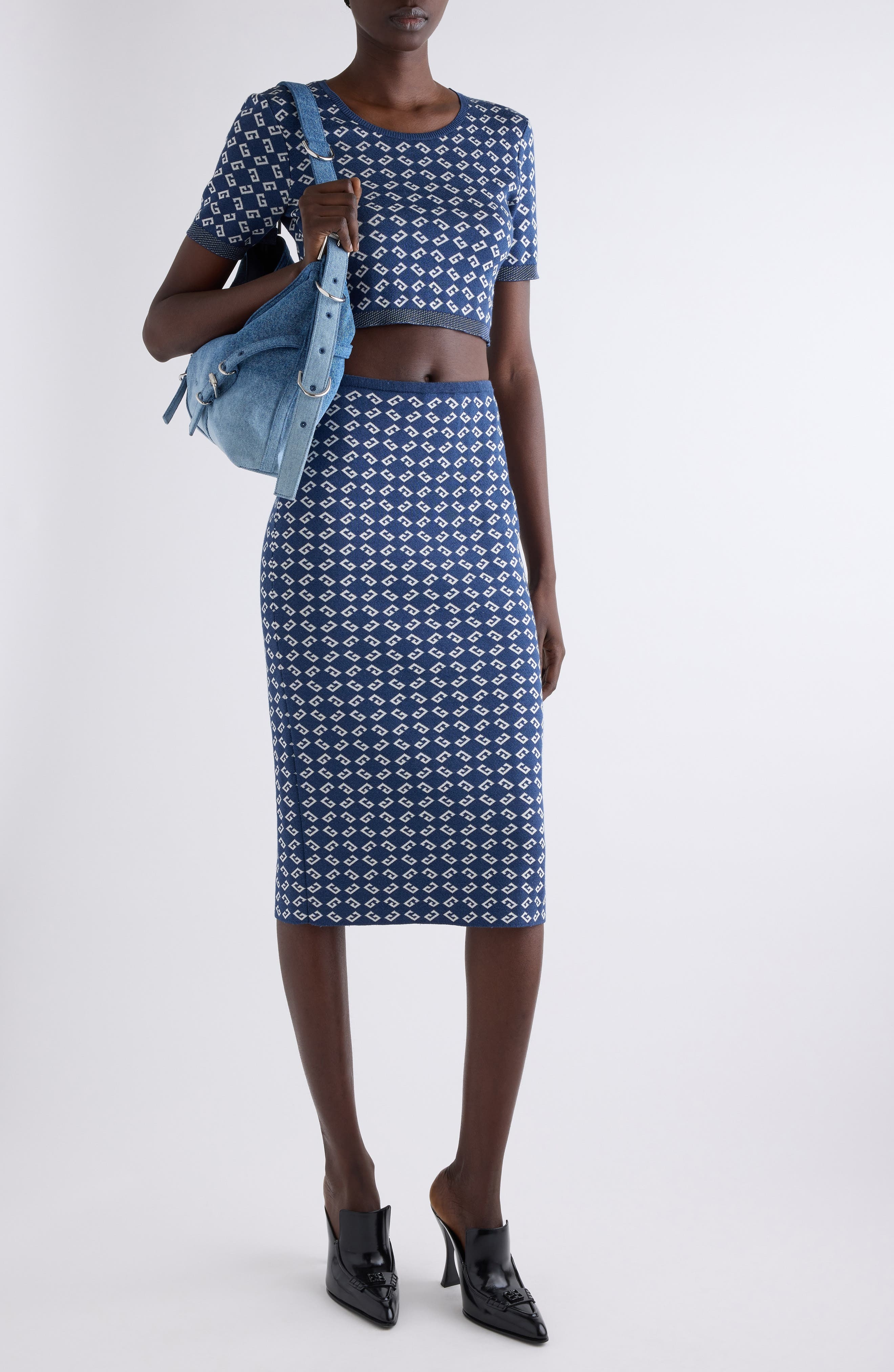 Givenchy Monogram 72 Jacquard High Waist Midi Skirt in Denim Blue at Nordstrom - 2