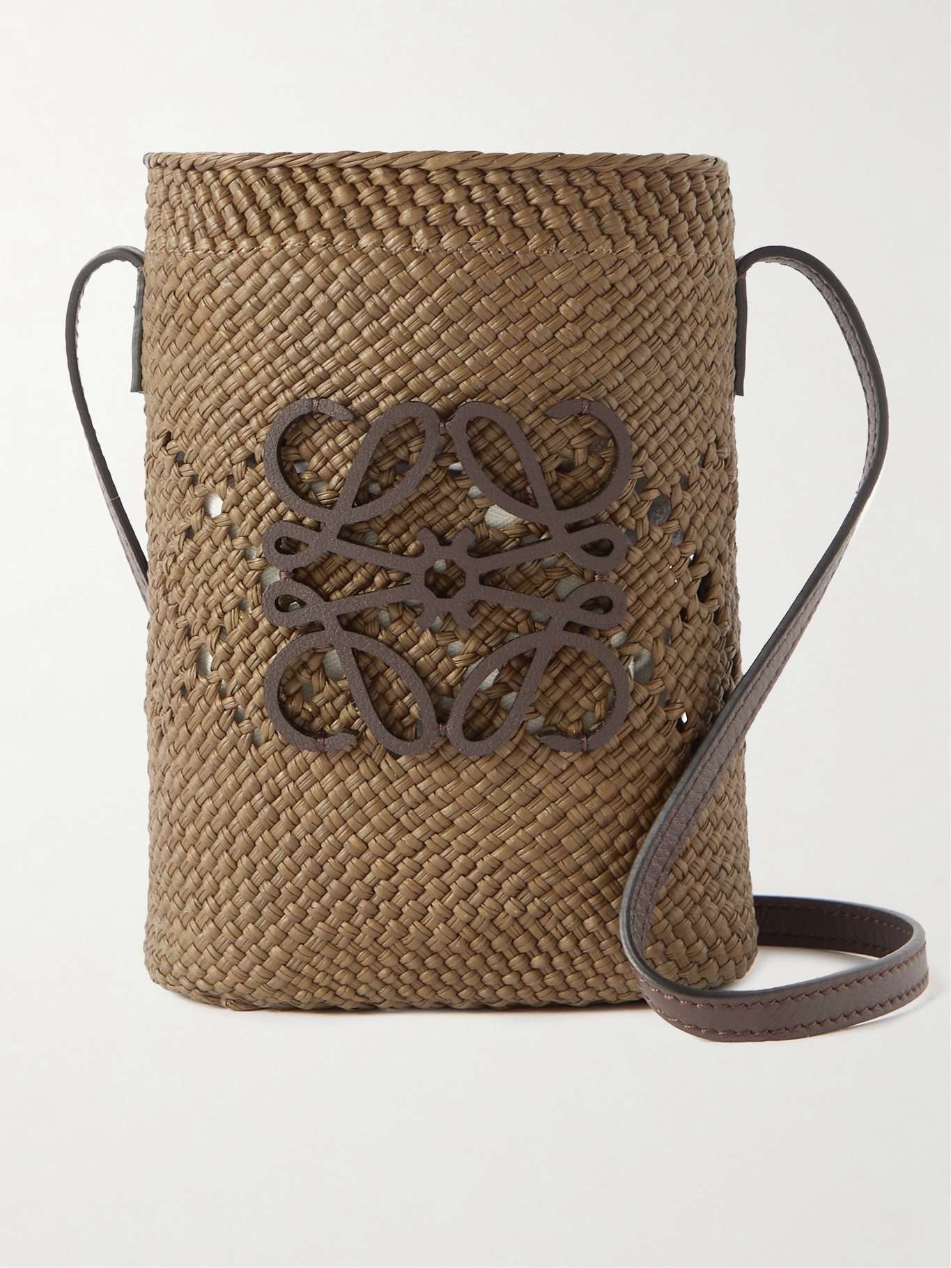 【LOEWE】 + Paula's Ibiza Iaraca ラフィア ショルダーバッグ Loewe + Paula's Ibiza Iaraca appliquéd leather-trimmed