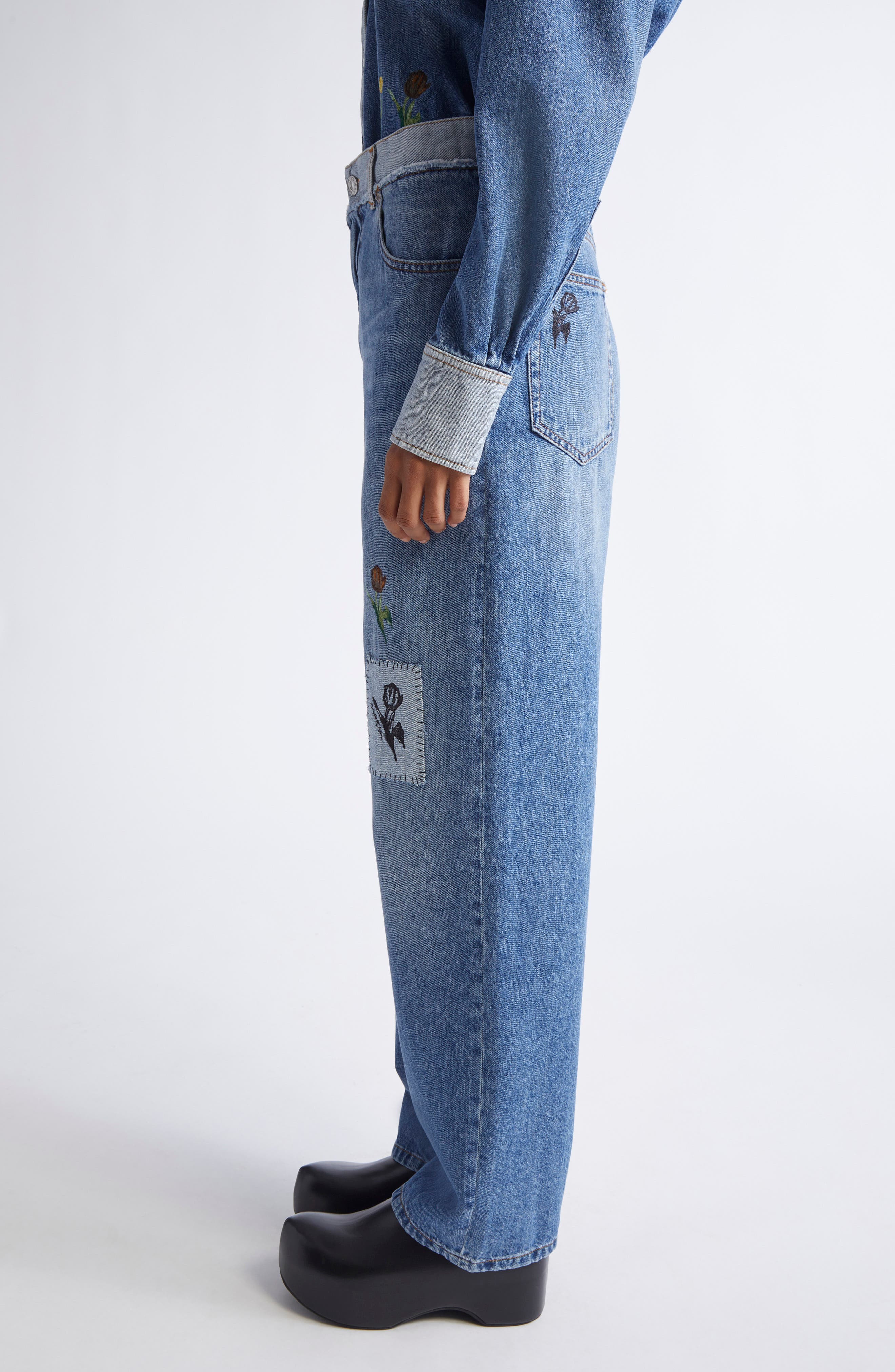 Marni Embroidered Spliced Jeans in Azure at Nordstrom - 4