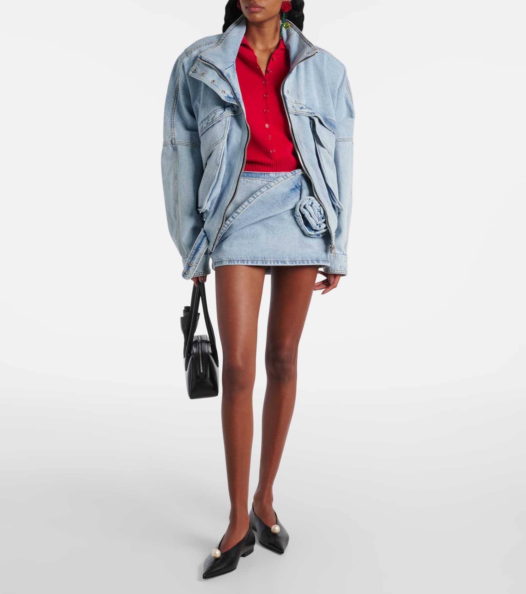 Floral-appliqué denim miniskirt - 2