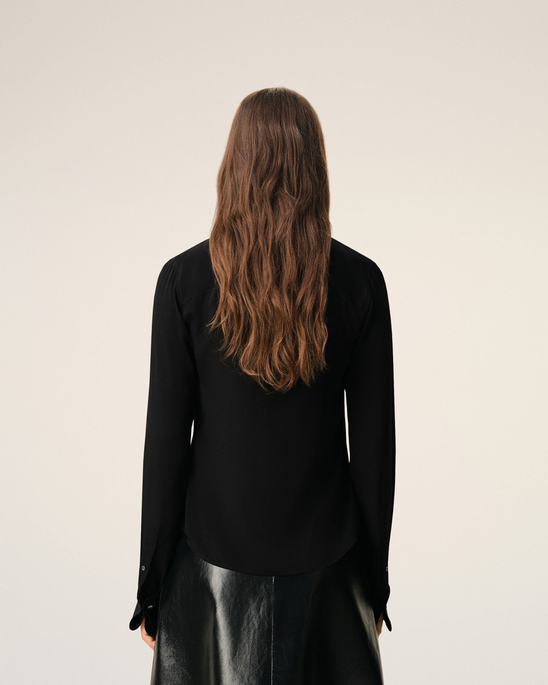 BLACK BLENDED SILK SHARP COLLAR ADJUSTED SHIRT 5