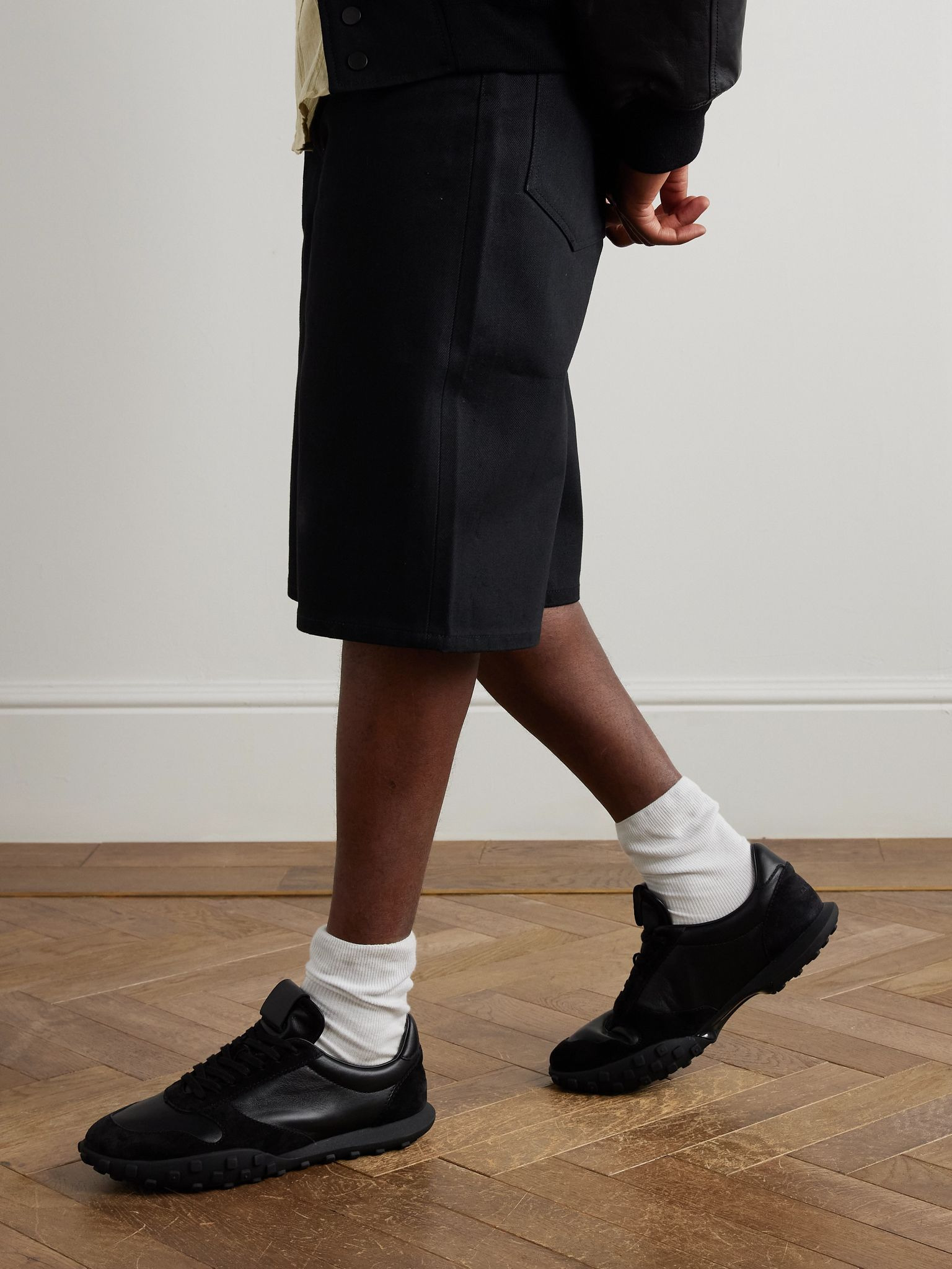 Suede-Trimmed Leather Sneakers Black - 2