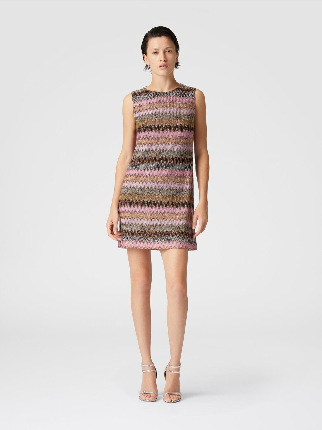 Sleeveless mini-dress in zig zag lamé viscose - 2