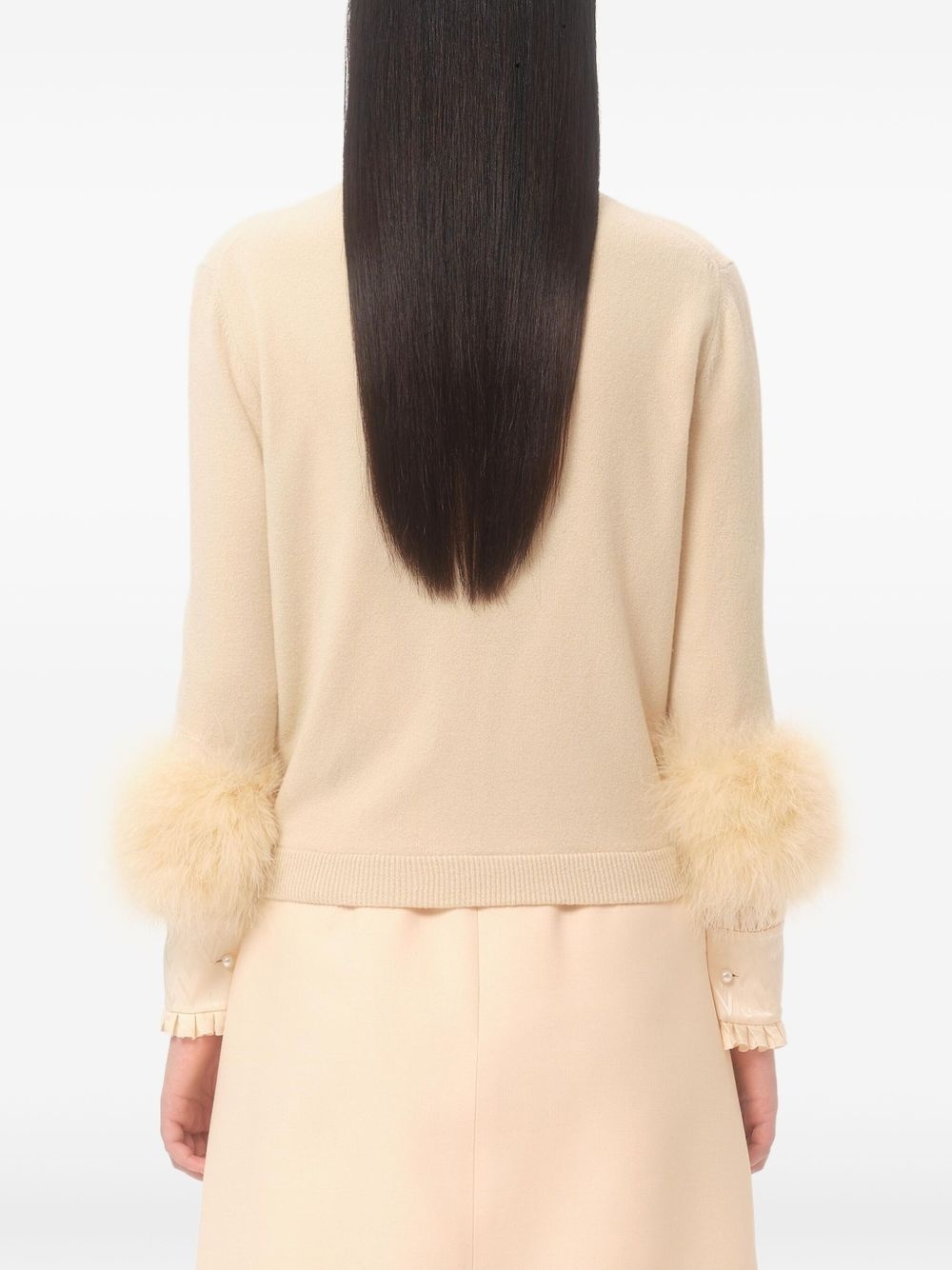 feather-cuff cardigan - 3