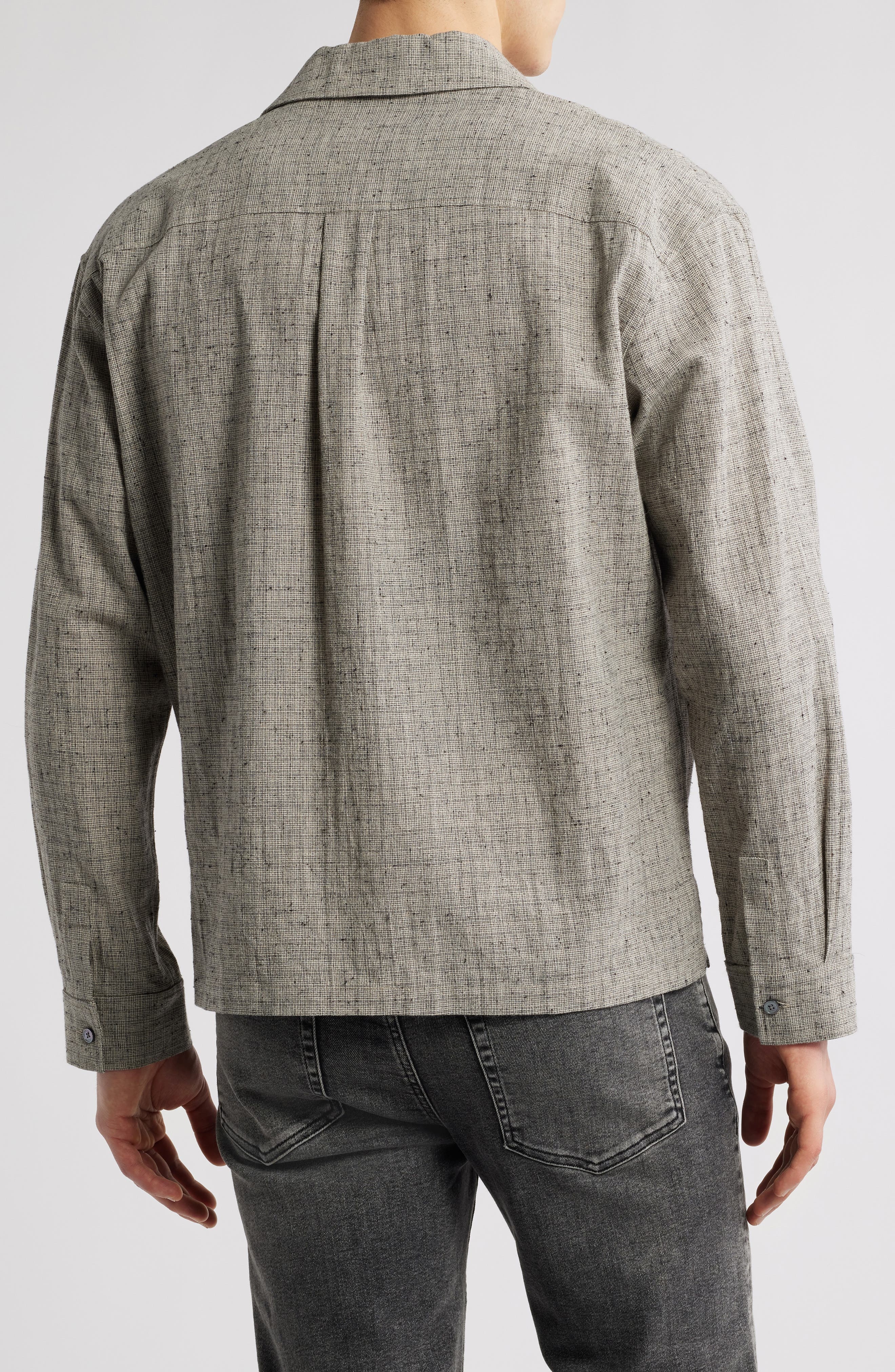 FRAME Textured Cotton & Linen Button-Up Shirt in Beige Multi at Nordstrom - 3