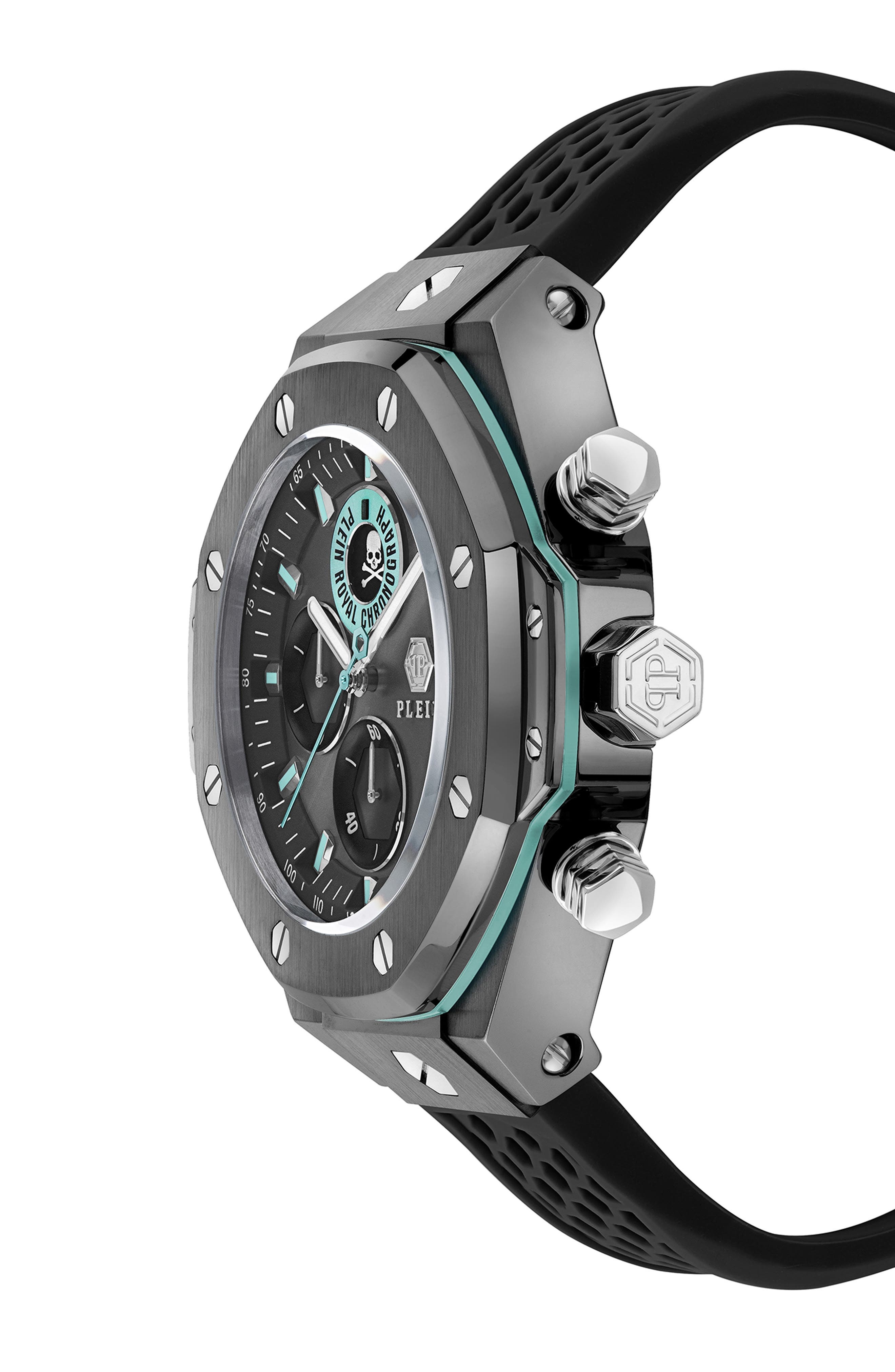 PHILIPP PLEIN Plein Royal Chronograph Silicone Strap Watch, 46mm in Ip Gunmetal at Nordstrom - 4