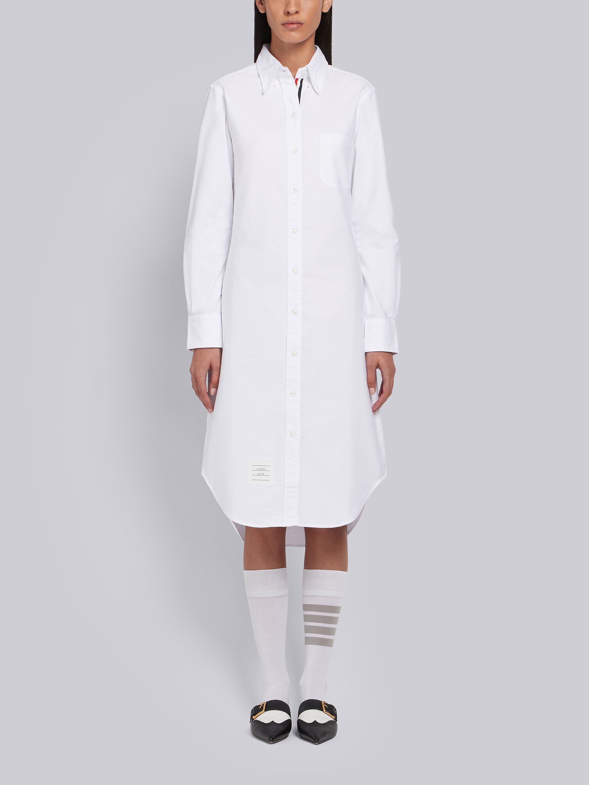 White Classic Oxford Knee Length Shirtdress - 1