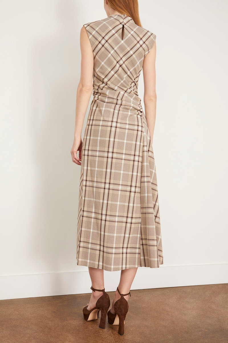 Burke Sleeveless Draped Midi Dress in Sand Plaid 4