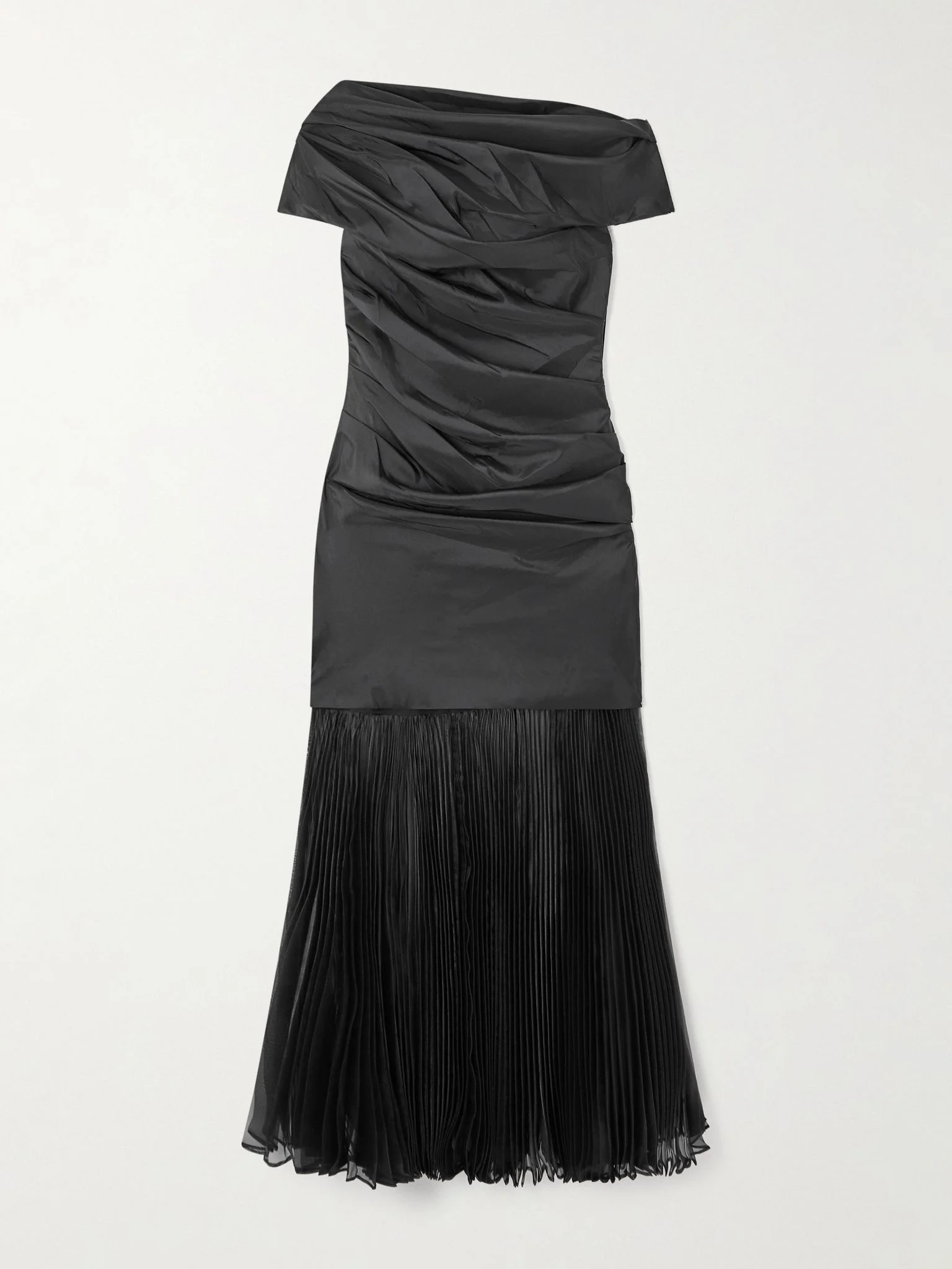 Ammalie draped taffeta and pleated organza midi dress Black - 1