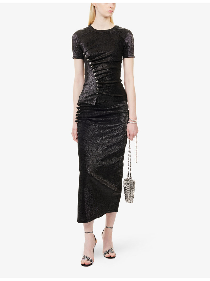 rabanne Asymmetric Short-Sleeve Stretch-Lurex Top outlook