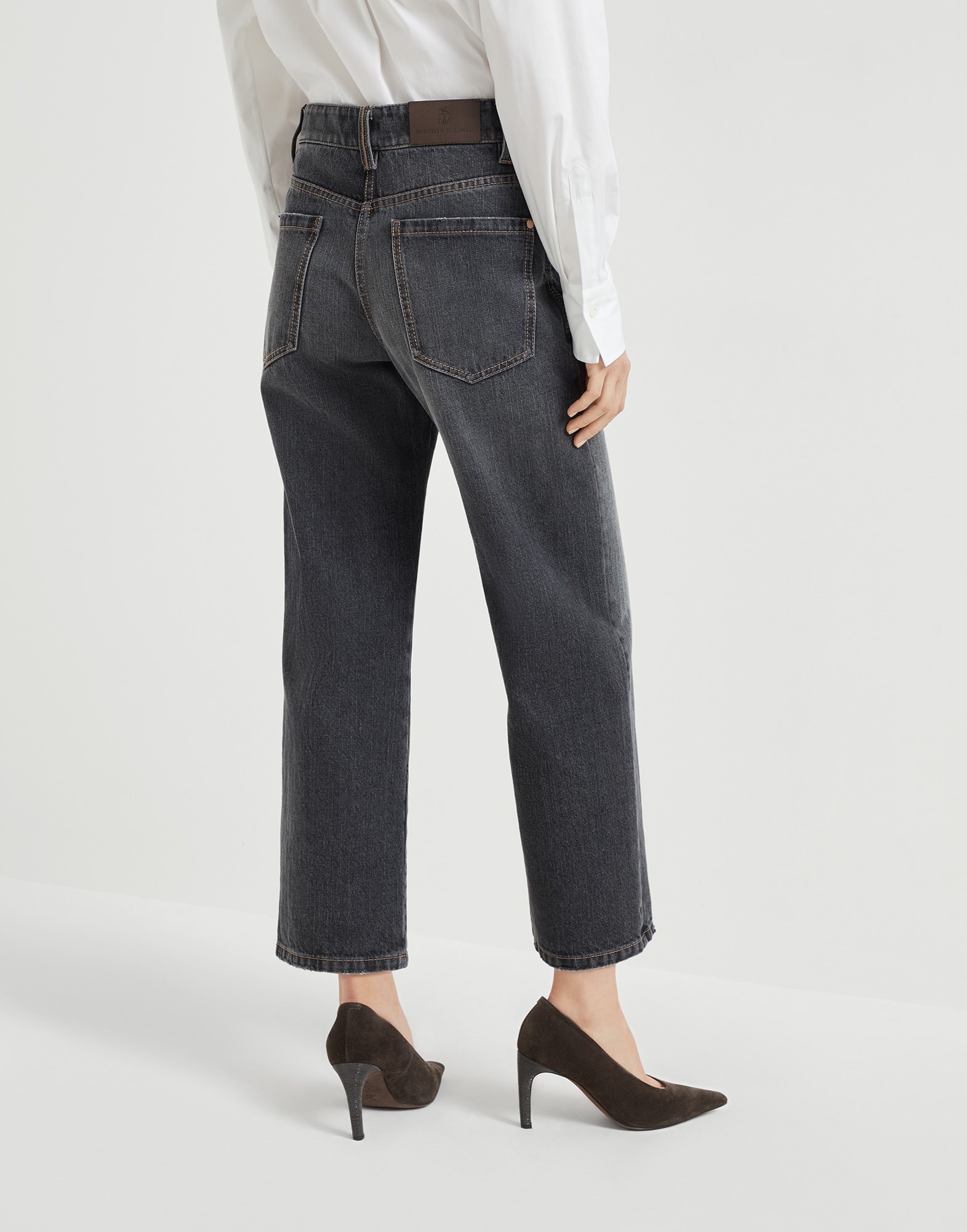 Authentic denim square trousers with monili - 2