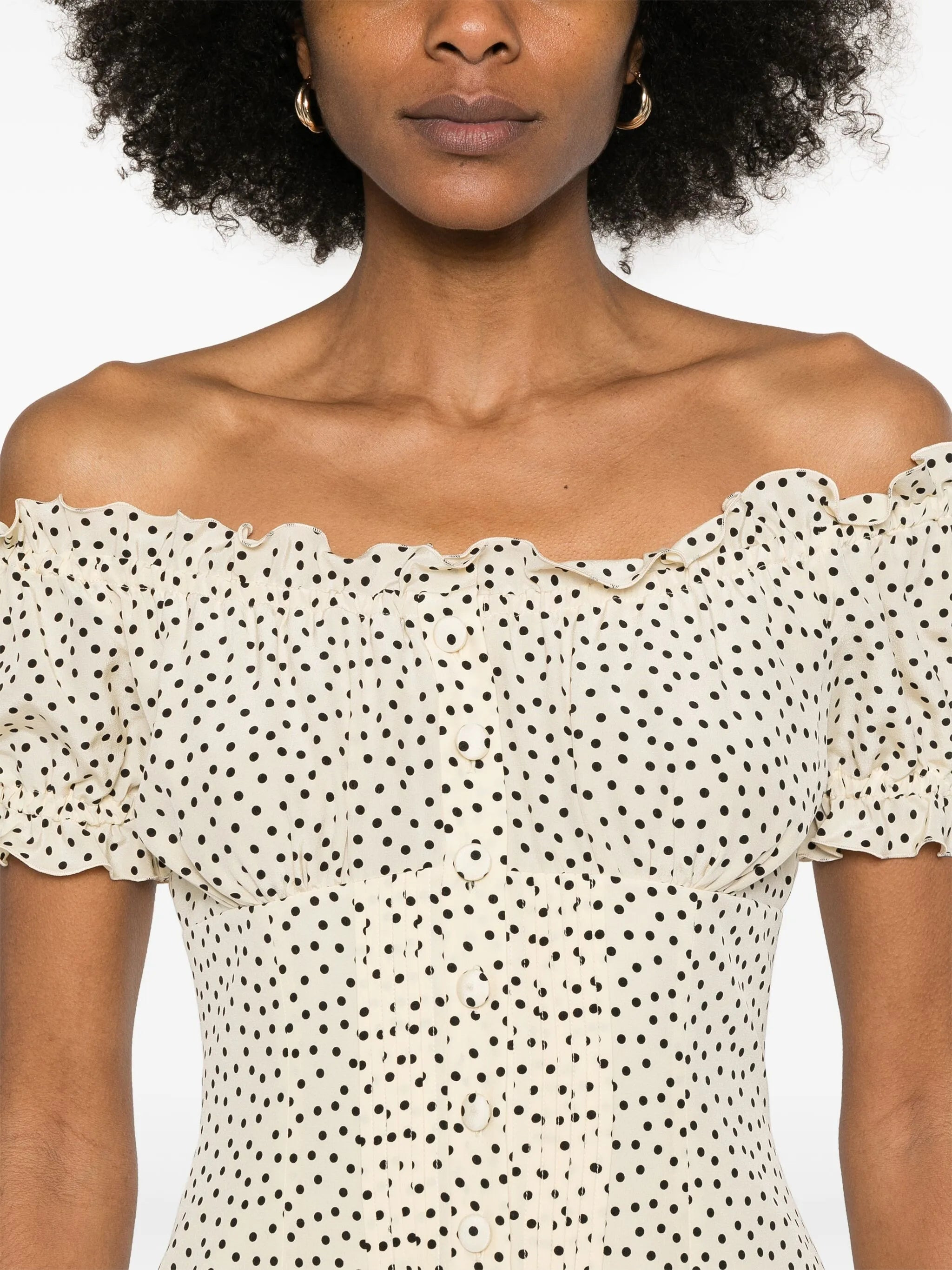 polka-dot off-shoulder midi dress - 5