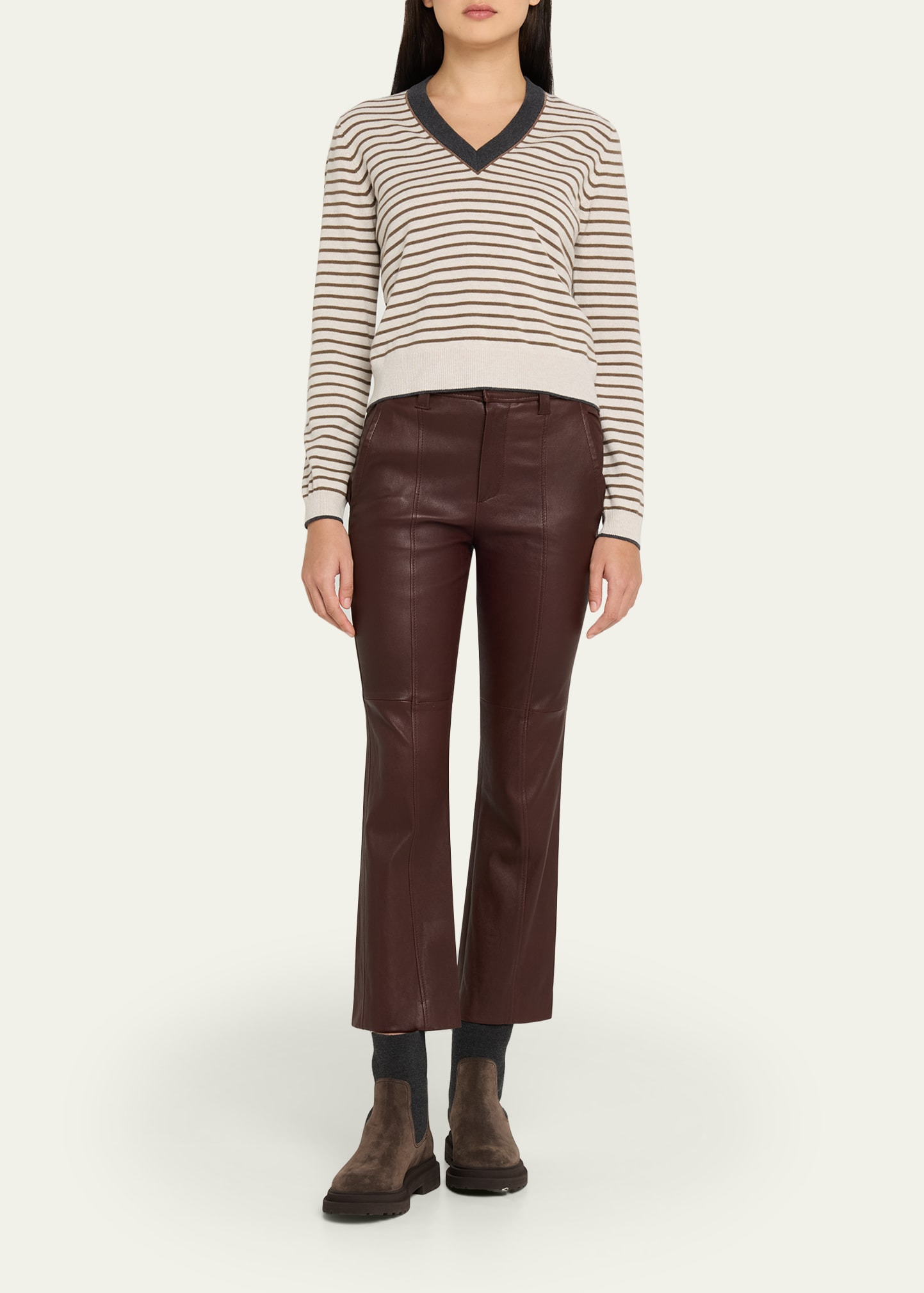 Striped Wool-Cashmere V-Neck Sweater - 2