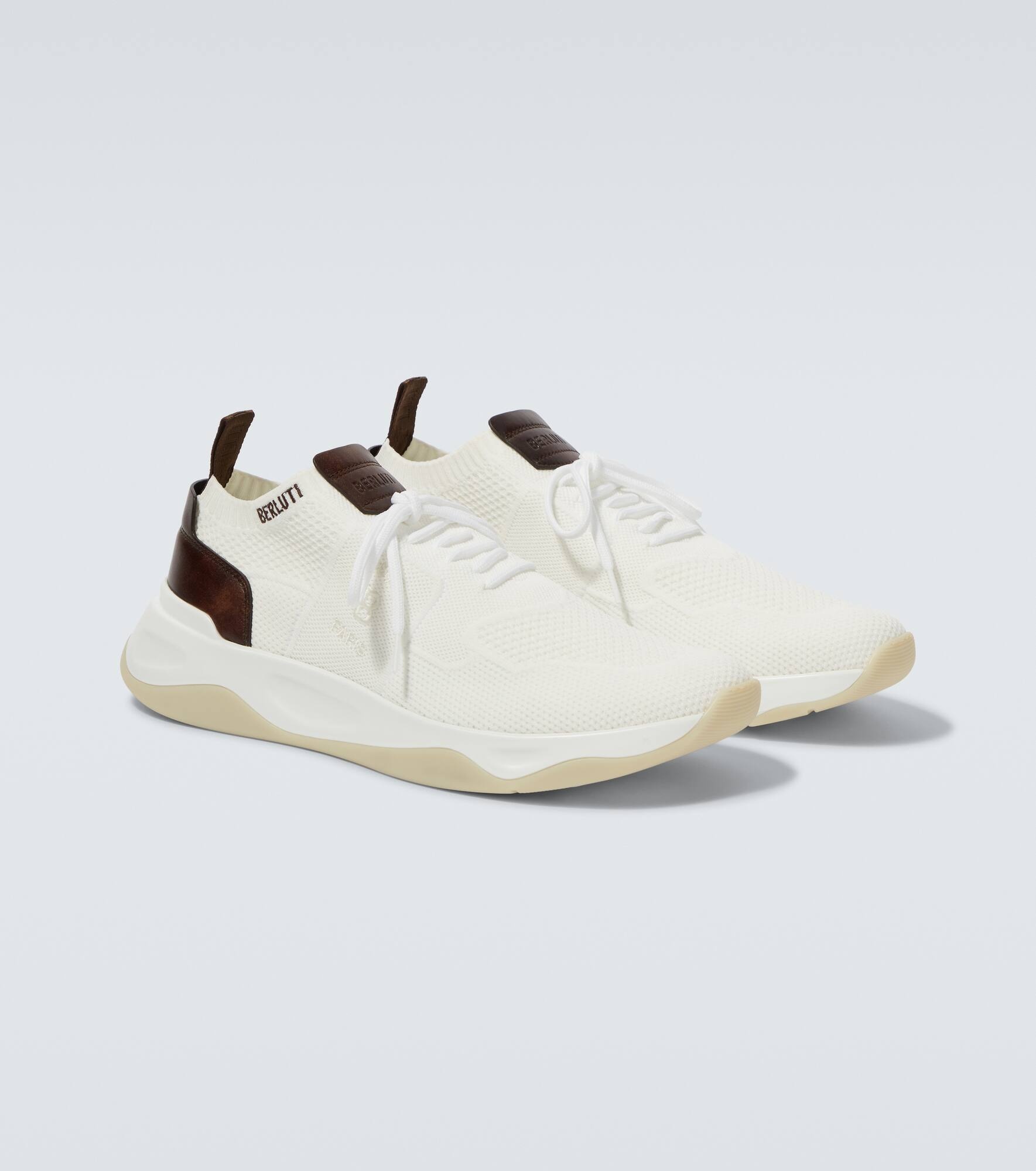 Shadow knitted leather-trimmed sneakers - 5