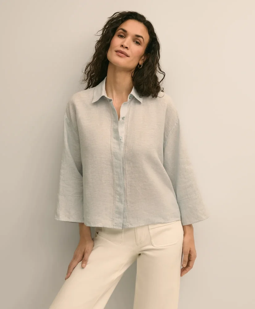 Linen Relaxed Bell-Sleeve Cropped Shirt - 1