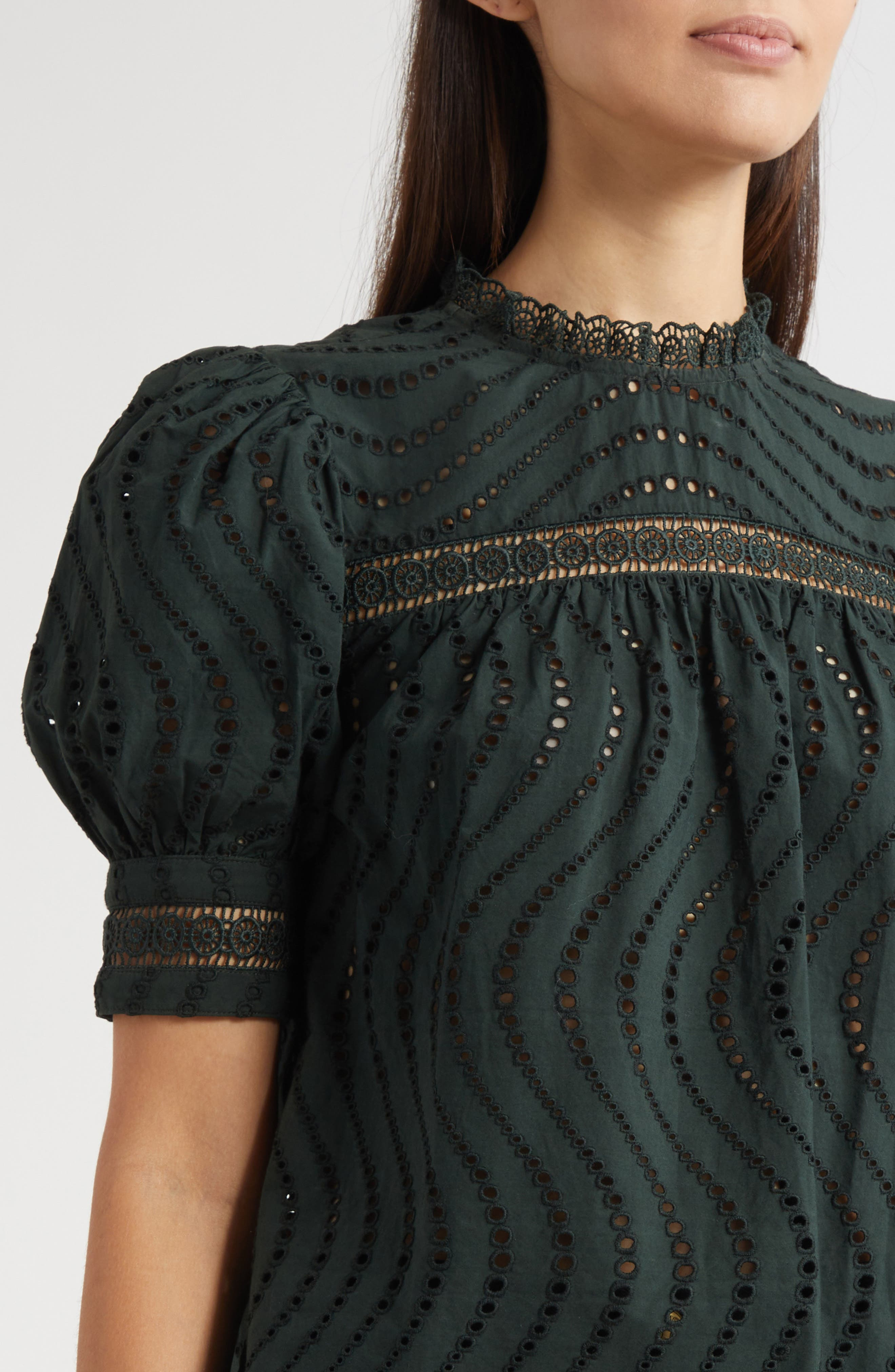 Ulla Johnson Virginia Lace Collar Puff Sleeve Top in Cypress at Nordstrom - 5