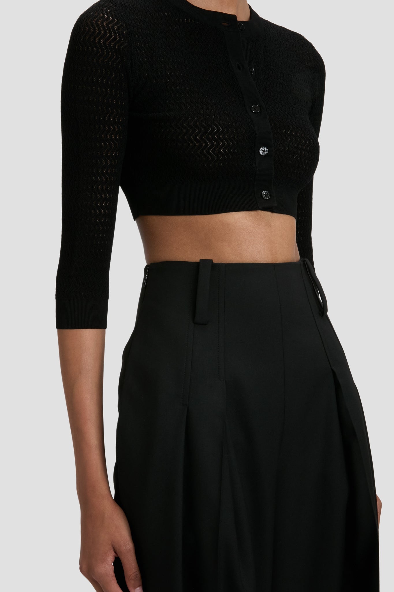 Cropped Sleeve Cardigan In Black - 4