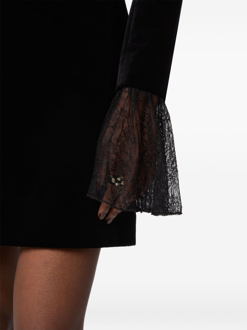 velvet lace-trimmed mini dress - 5