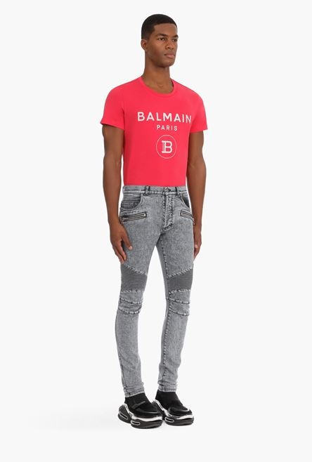 Slim gray cotton jeans with Balmain monogram - 7