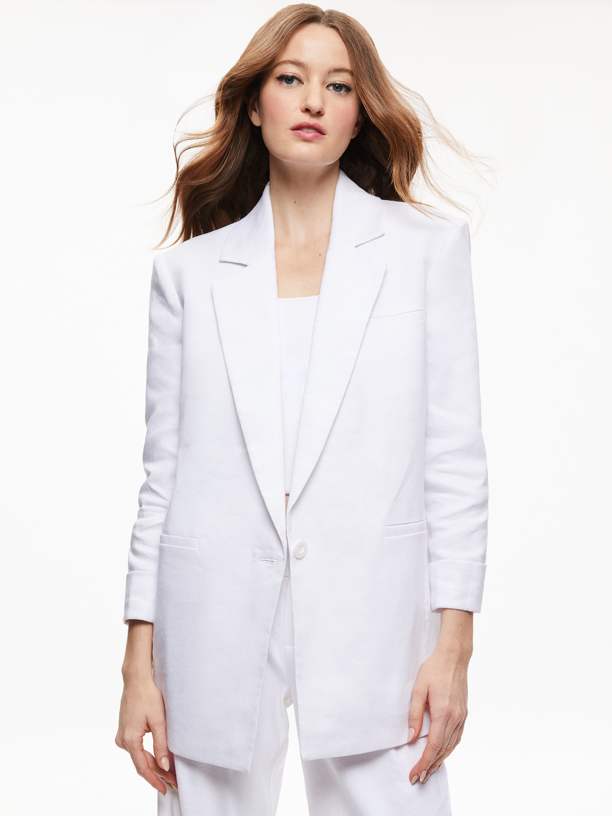 SHAN STRONG SHOULDER RUCHED SLEEVE BLAZER - 1