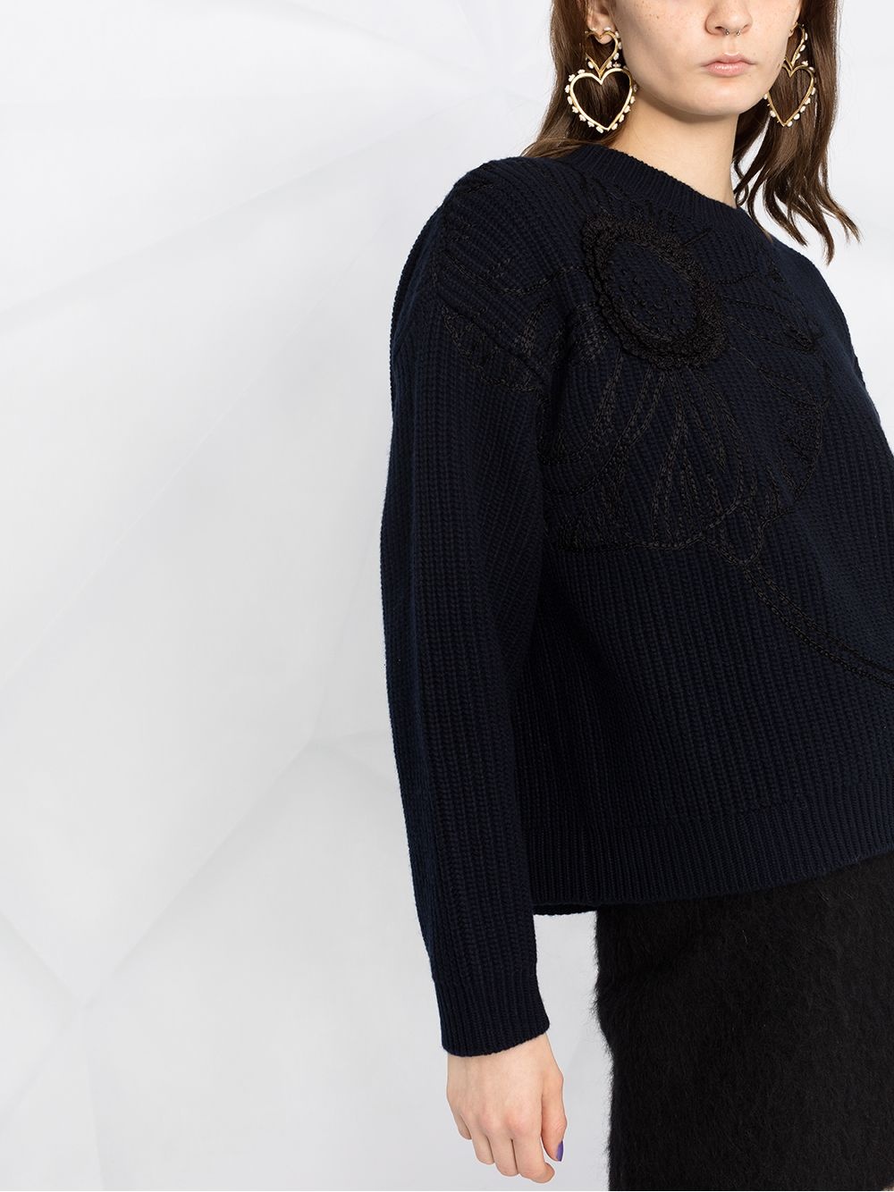 floral-embroidered knitted jumper - 5