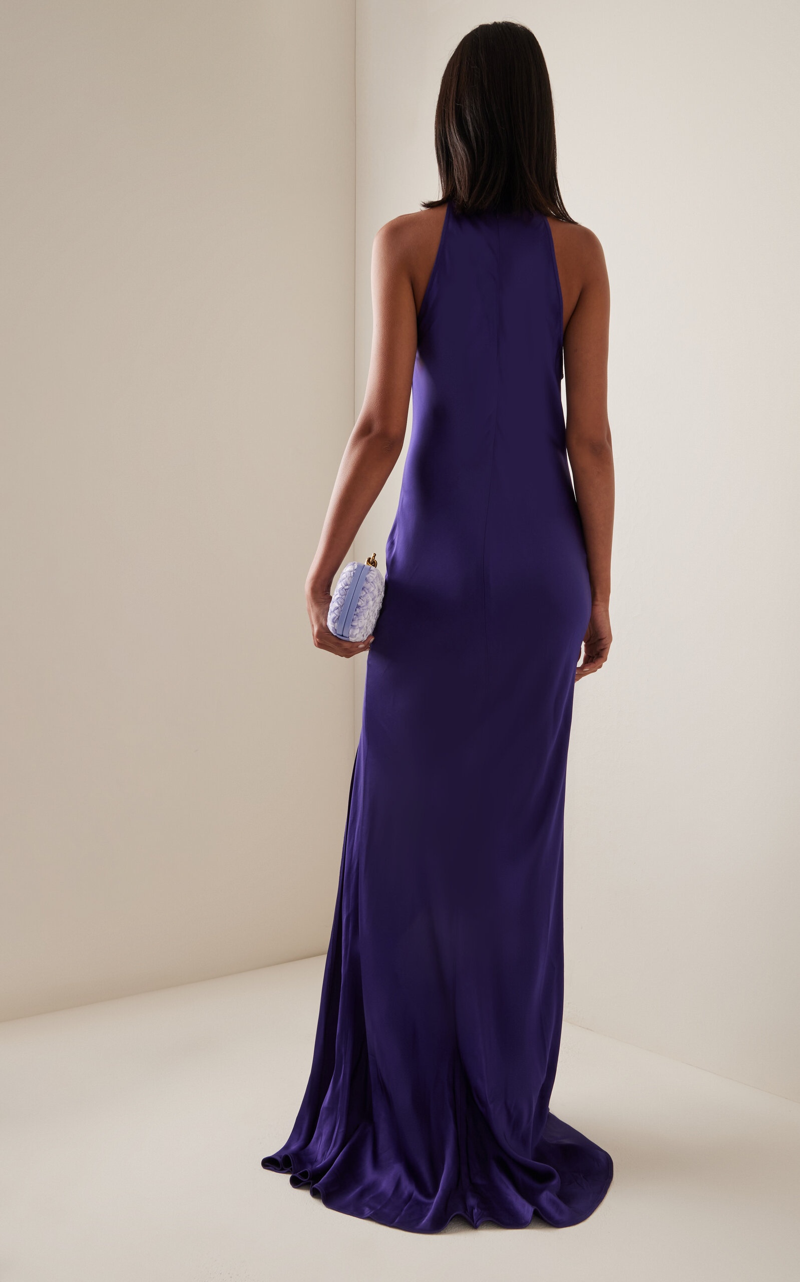 Purple Chiffon And Satin Halter Long Party Dress main image 0