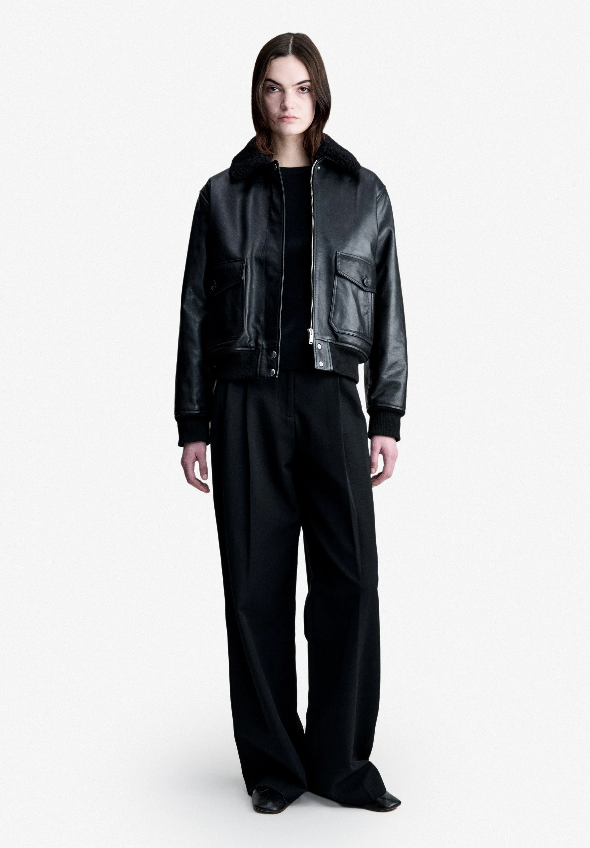 AMELIA JACKET - BLACK LEATHER BOMBER JACKET - 1