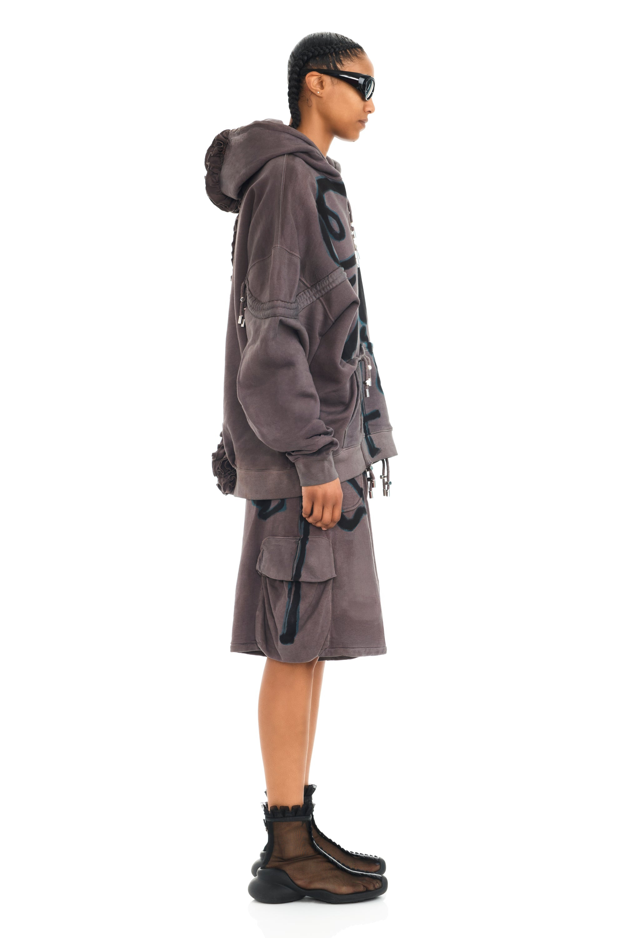 CHARCOAL FLOWER RHINESTONE BURST HOODIE - 3