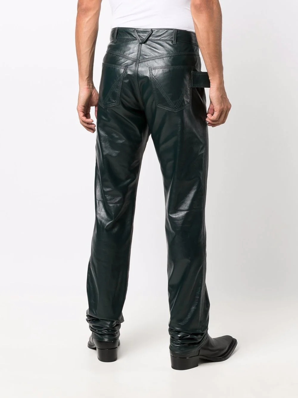 triangle loop leather trousers - 4