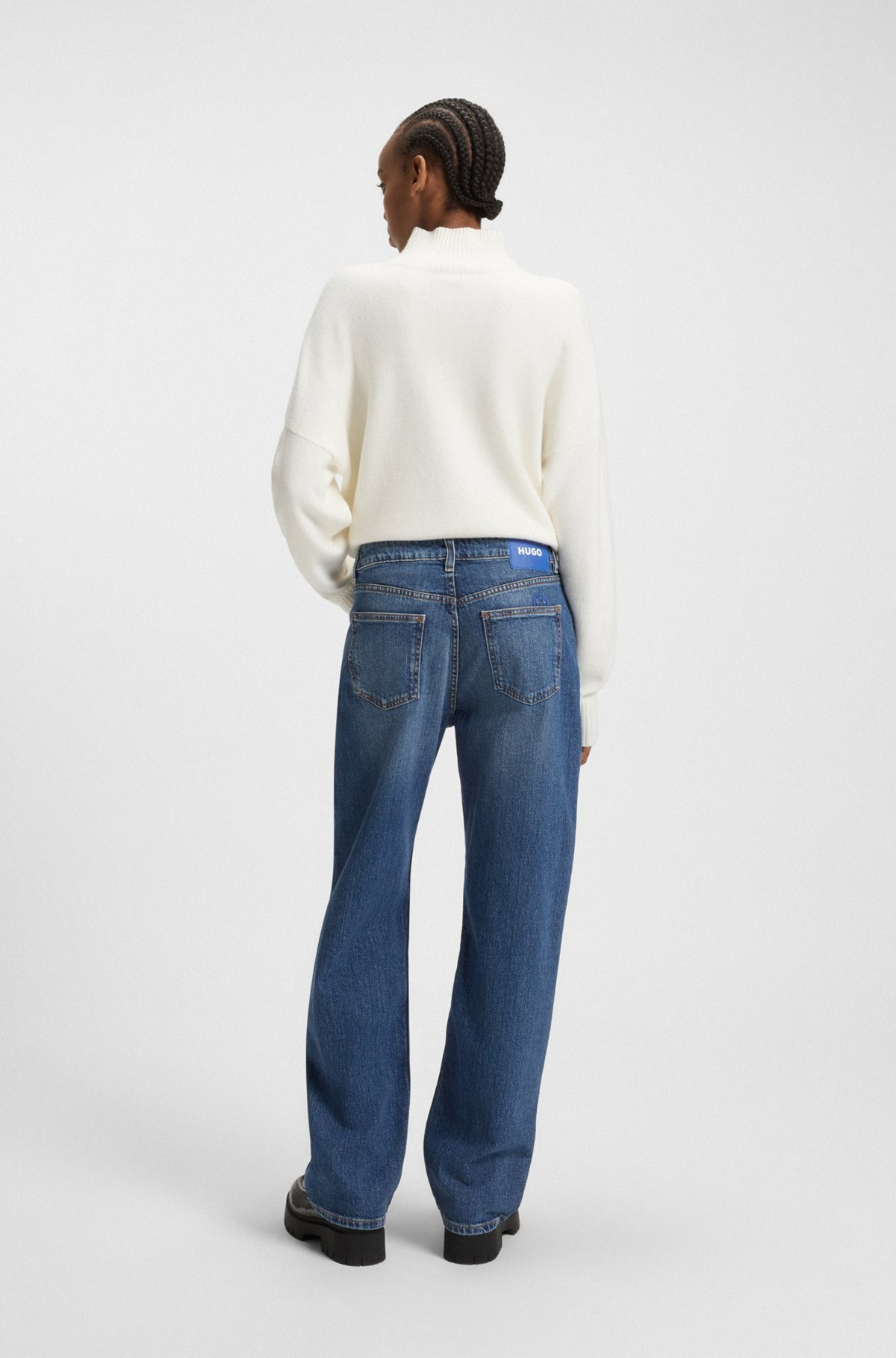 LONG-LENGTH STRAIGHT-FIT JEANS IN BLUE STRETCH DENIM - 4