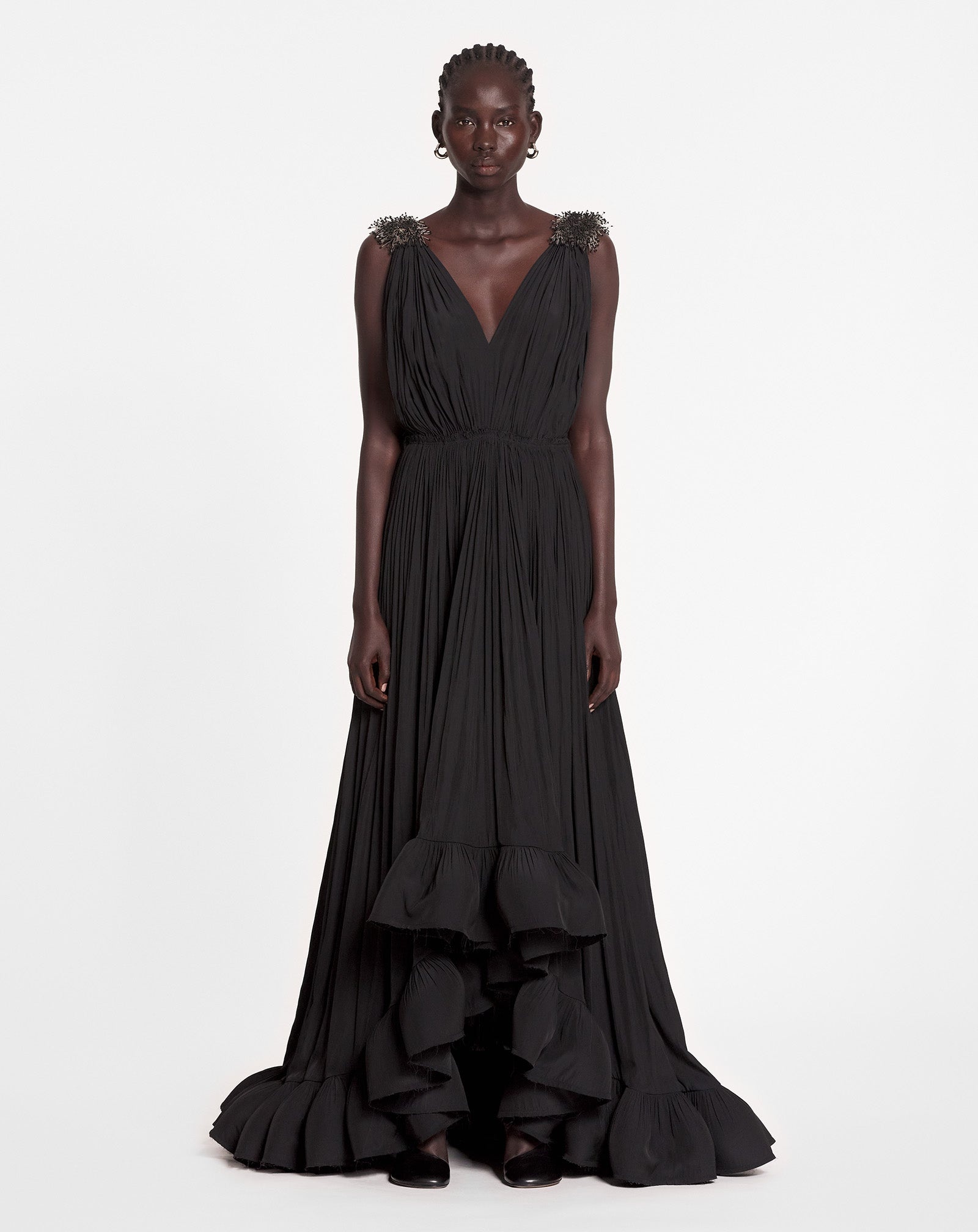LONG EMBROIDERED CHARMEUSE EVENING GOWN - 2