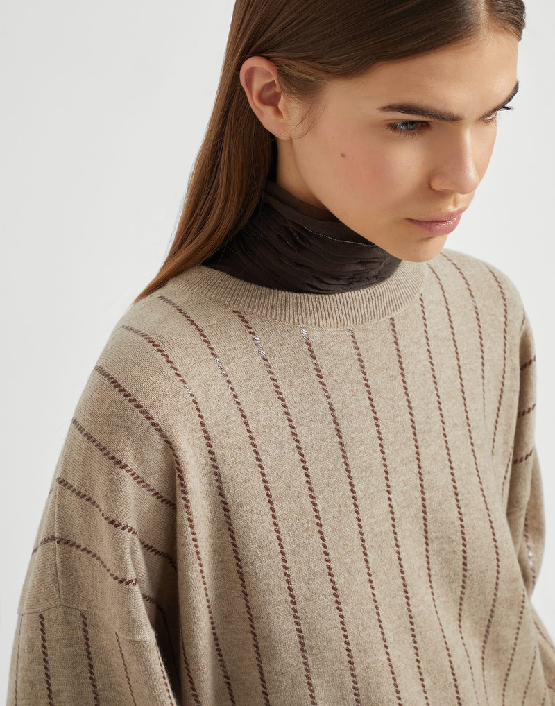 Cashmere sweater with dazzling chalk stripe embroidery 3