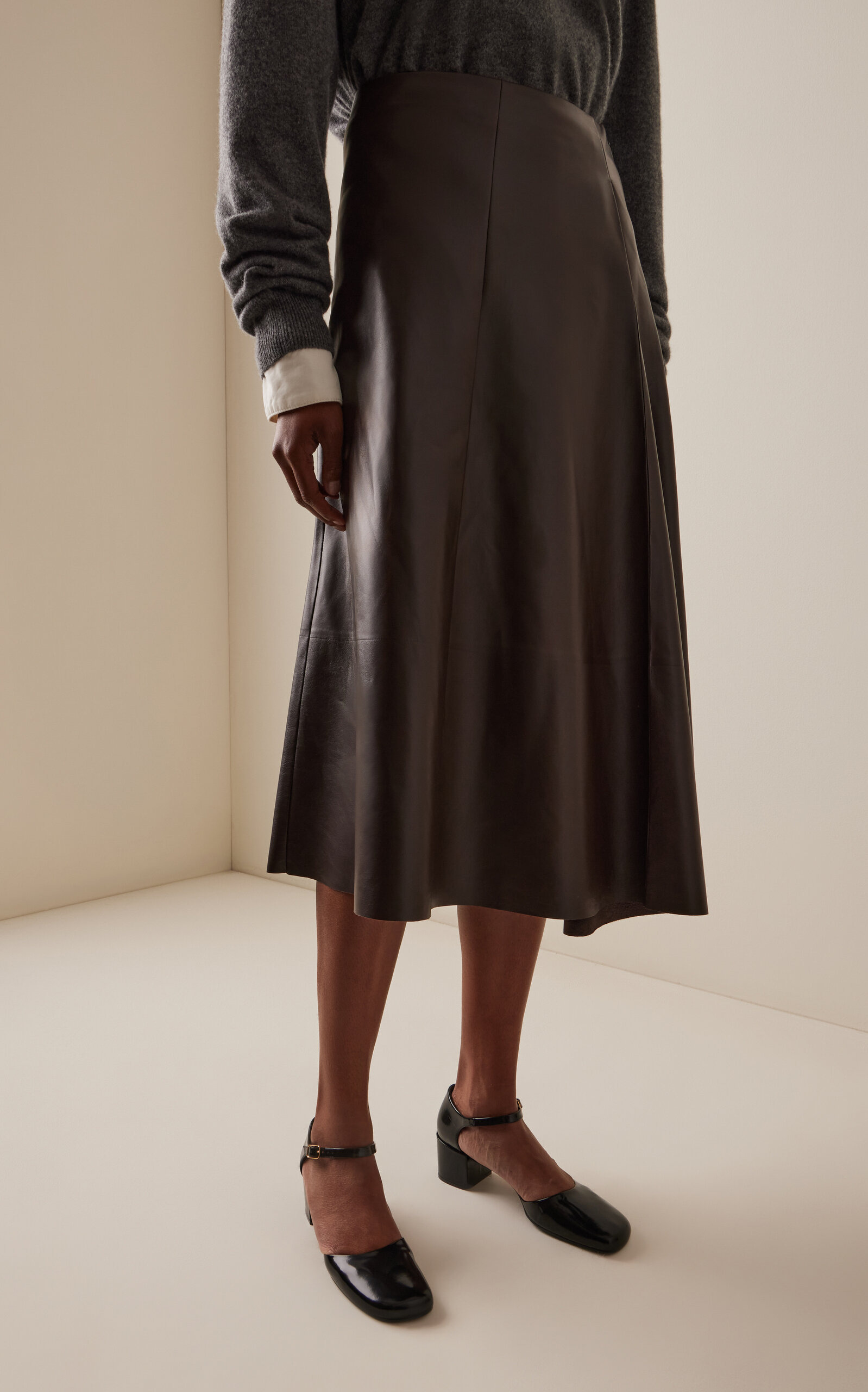 Hedora Leather Midi Skirt brown - 3