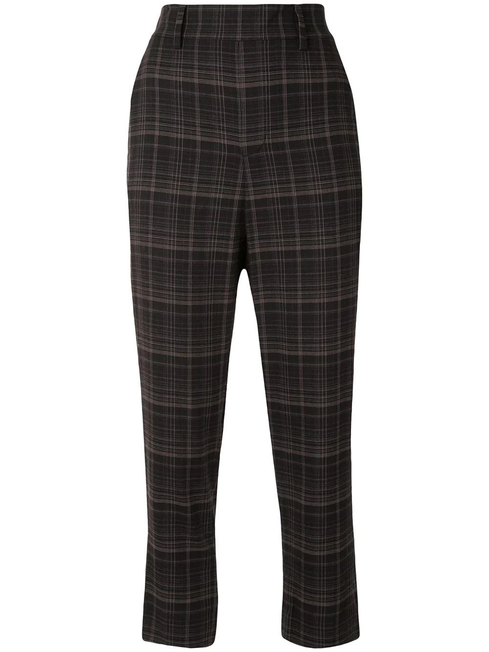 plaid print pull-on trousers - 1