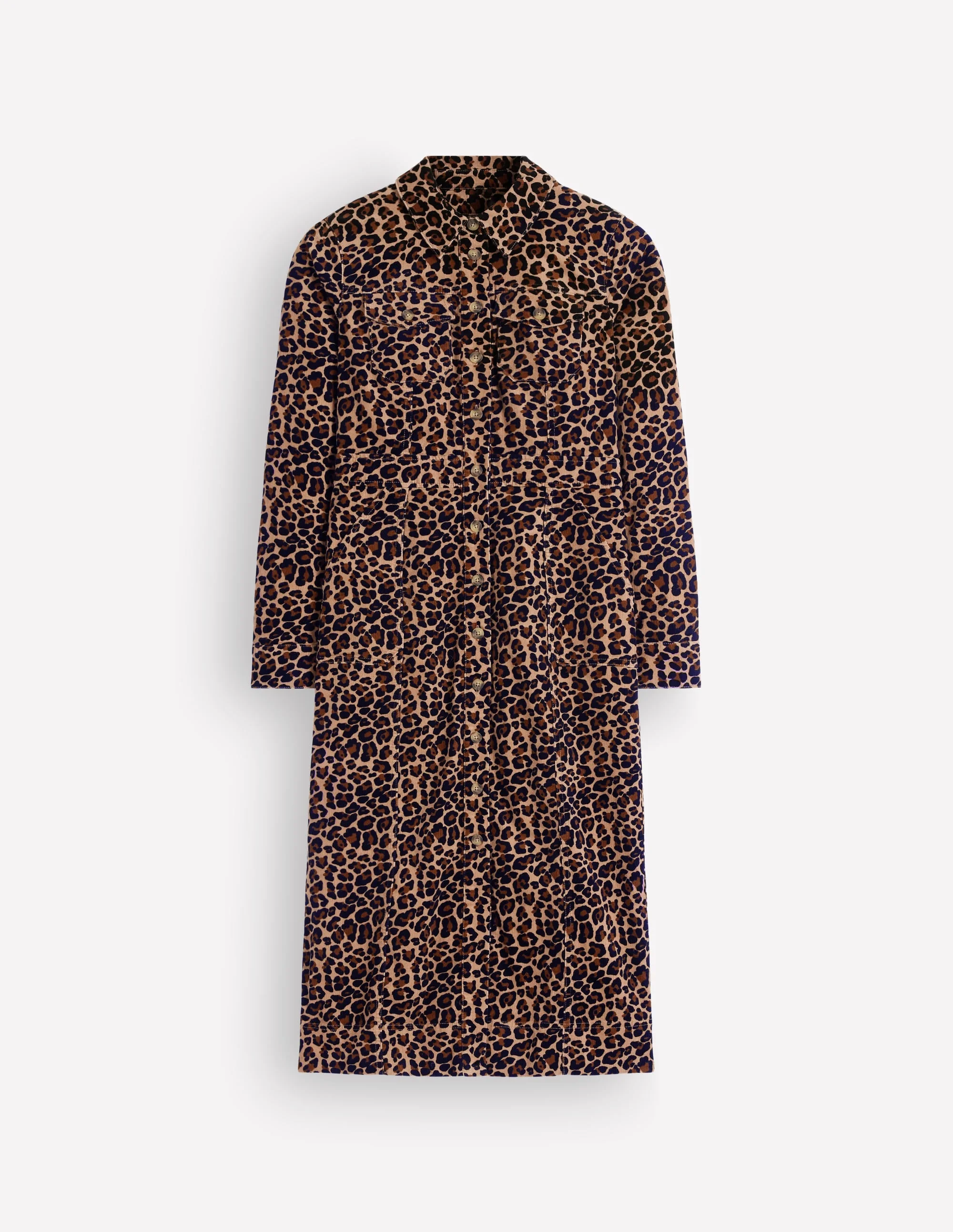 Fleur Cord Midi Dress-Brown, Leopard Fields - 1