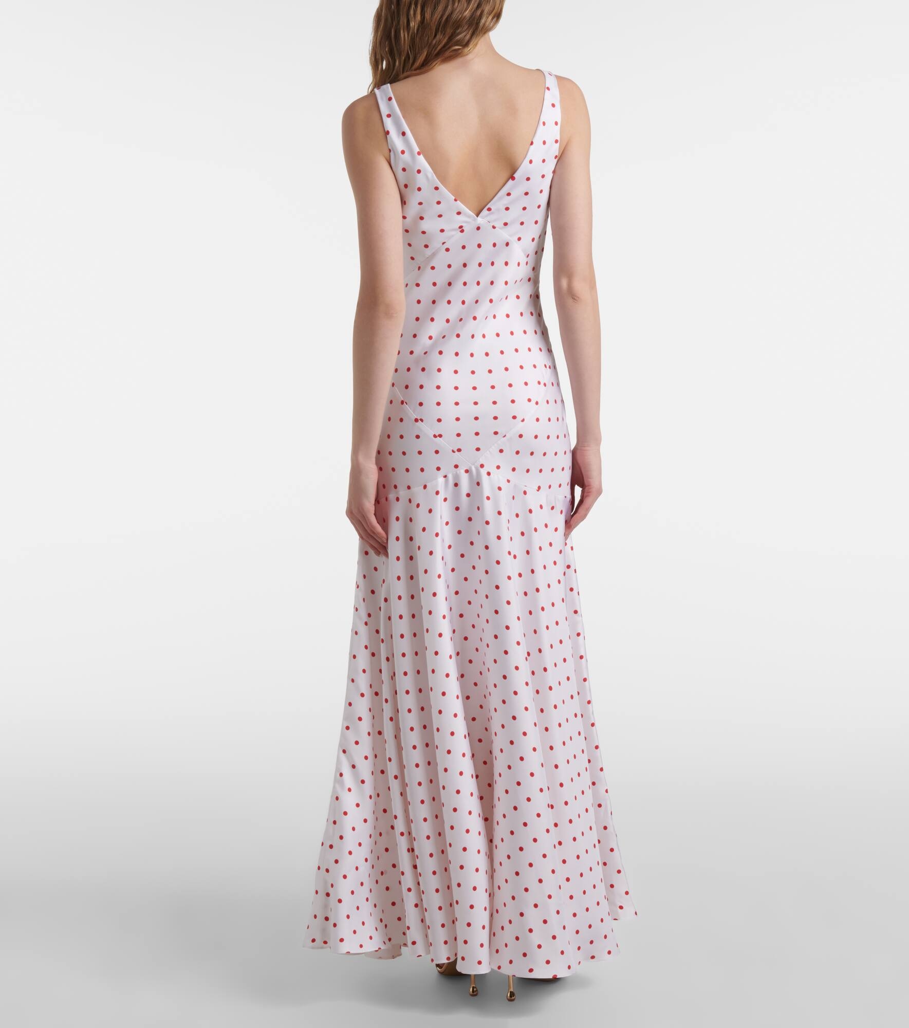 Polka-dot floral-appliqué silk twill gown - 3