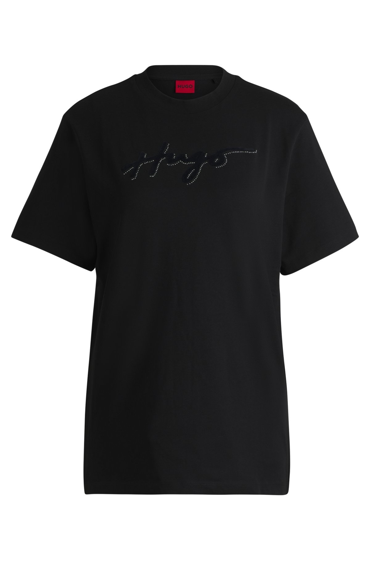 COTTON T-SHIRT WITH FLOCK PRINT AND RHINESTONES - 1