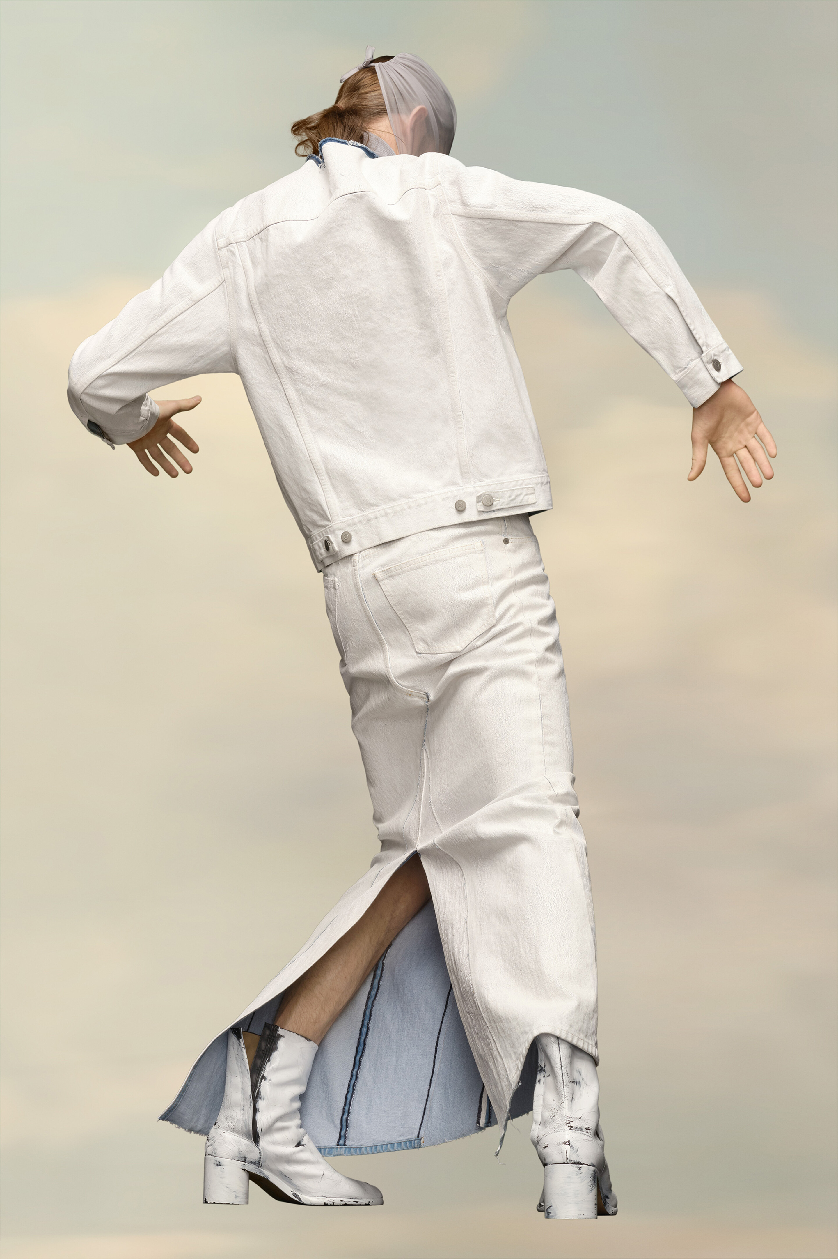 Collarless Denim Jacket - 4