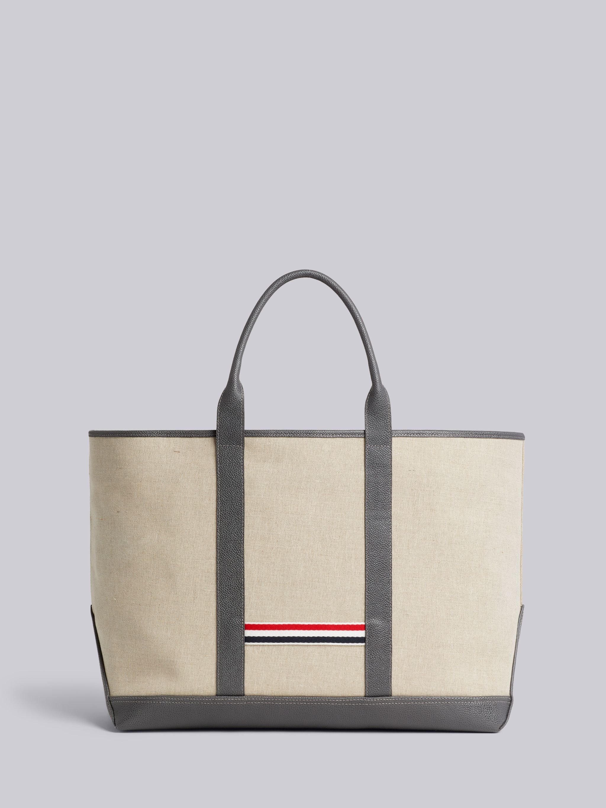 Light Grey Heavy Linen Leather Handle Medium Tool Tote - 4