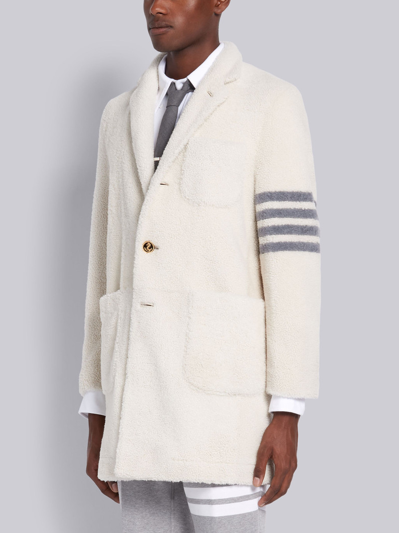 Thom Browne White Dyed Shearling 4-Bar Sack Overcoat outlook