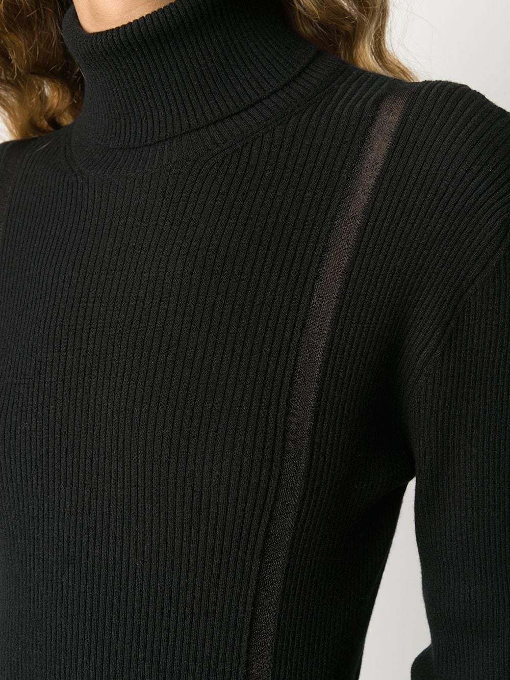 sheer-panel roll-neck knitted top - 5