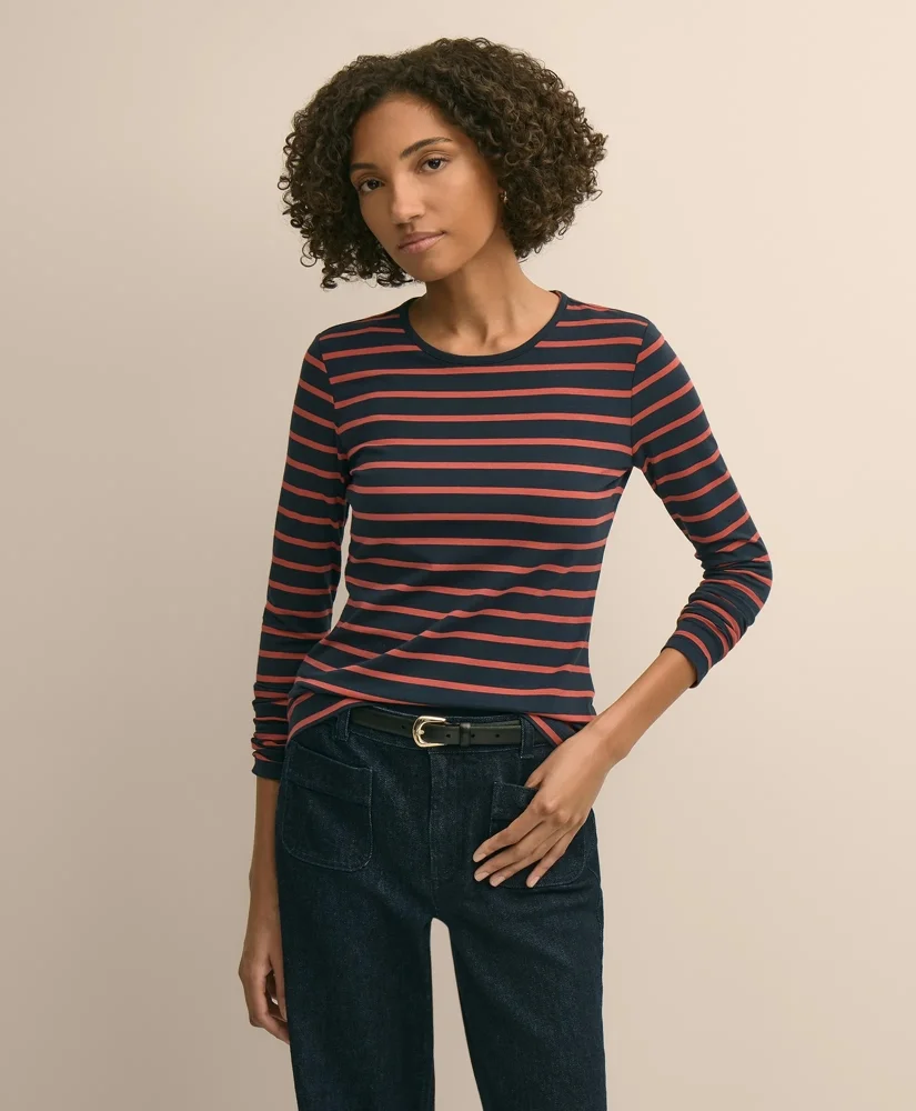 Cotton-Modal Blend Mariner Stripe Long-Sleeve T-Shirt - 1