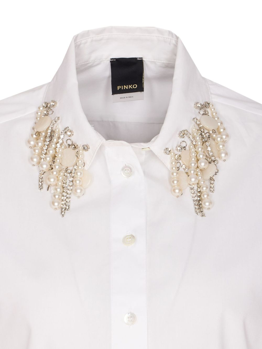 pearl-crystal embellished crop shirt - 3