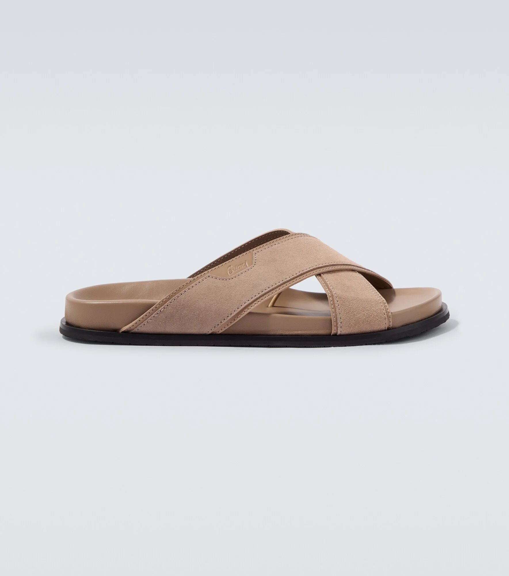 Leather-trimmed suede sandals - 1